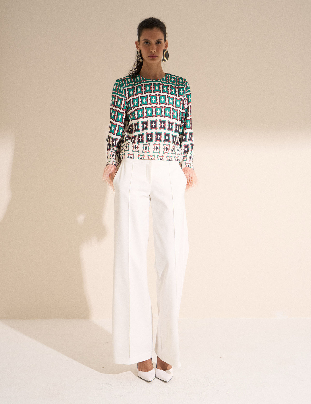 Blusa Pluma Crepe Off White/Pessego