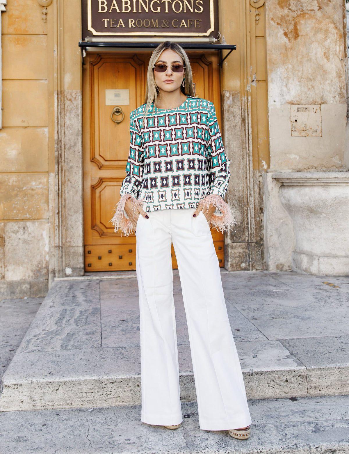 Blusa Pluma Crepe Off White/Pessego