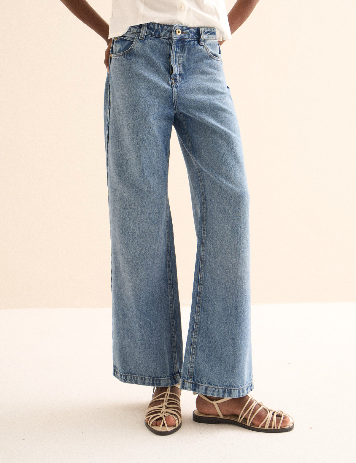 Calça Reta Nervura Denim Médio