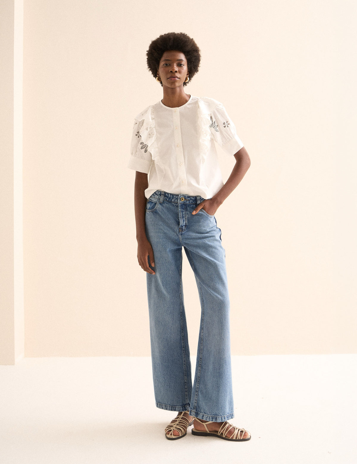 Calça Reta Nervura Denim Médio