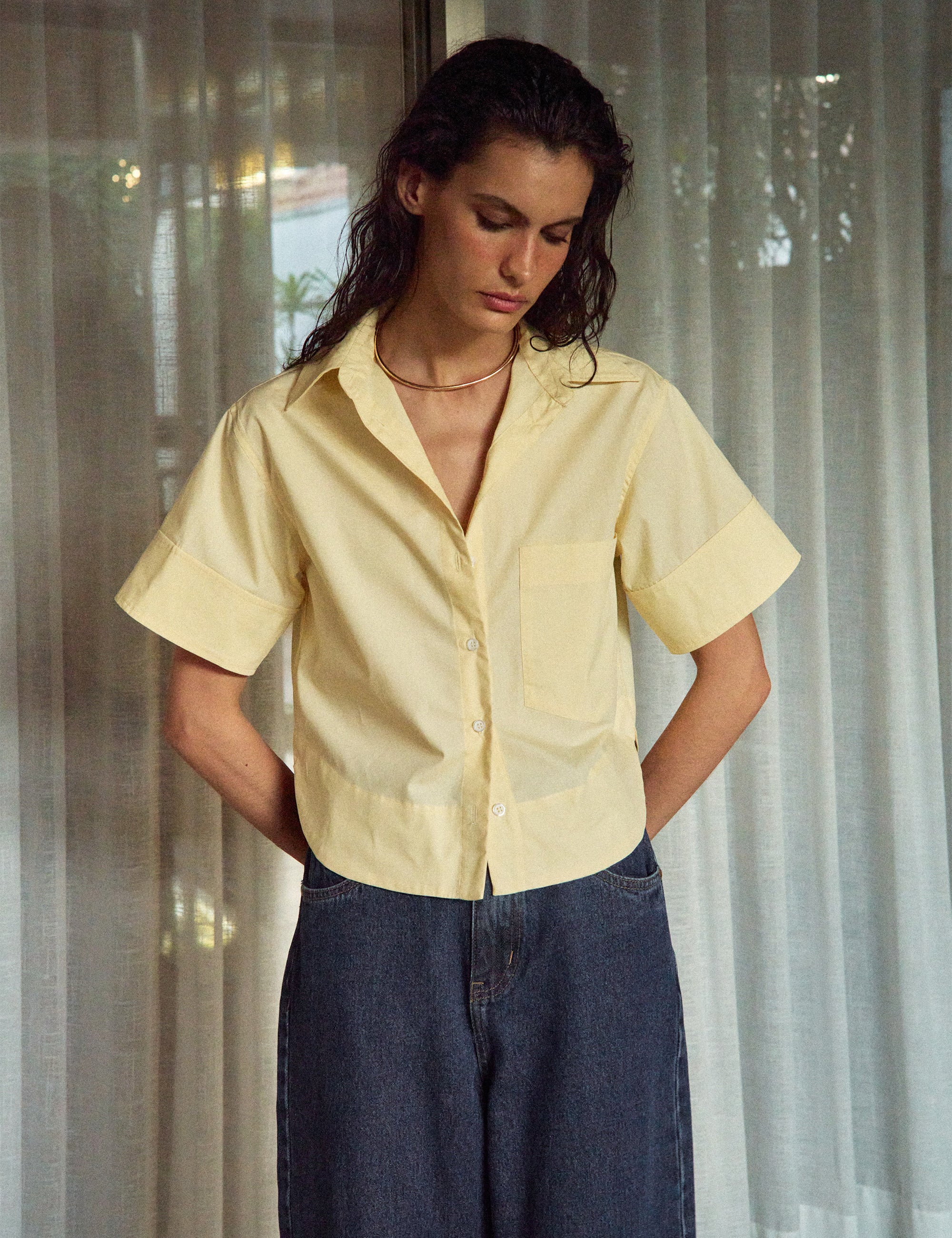 Camisa Pipa Tricoline Amarelo