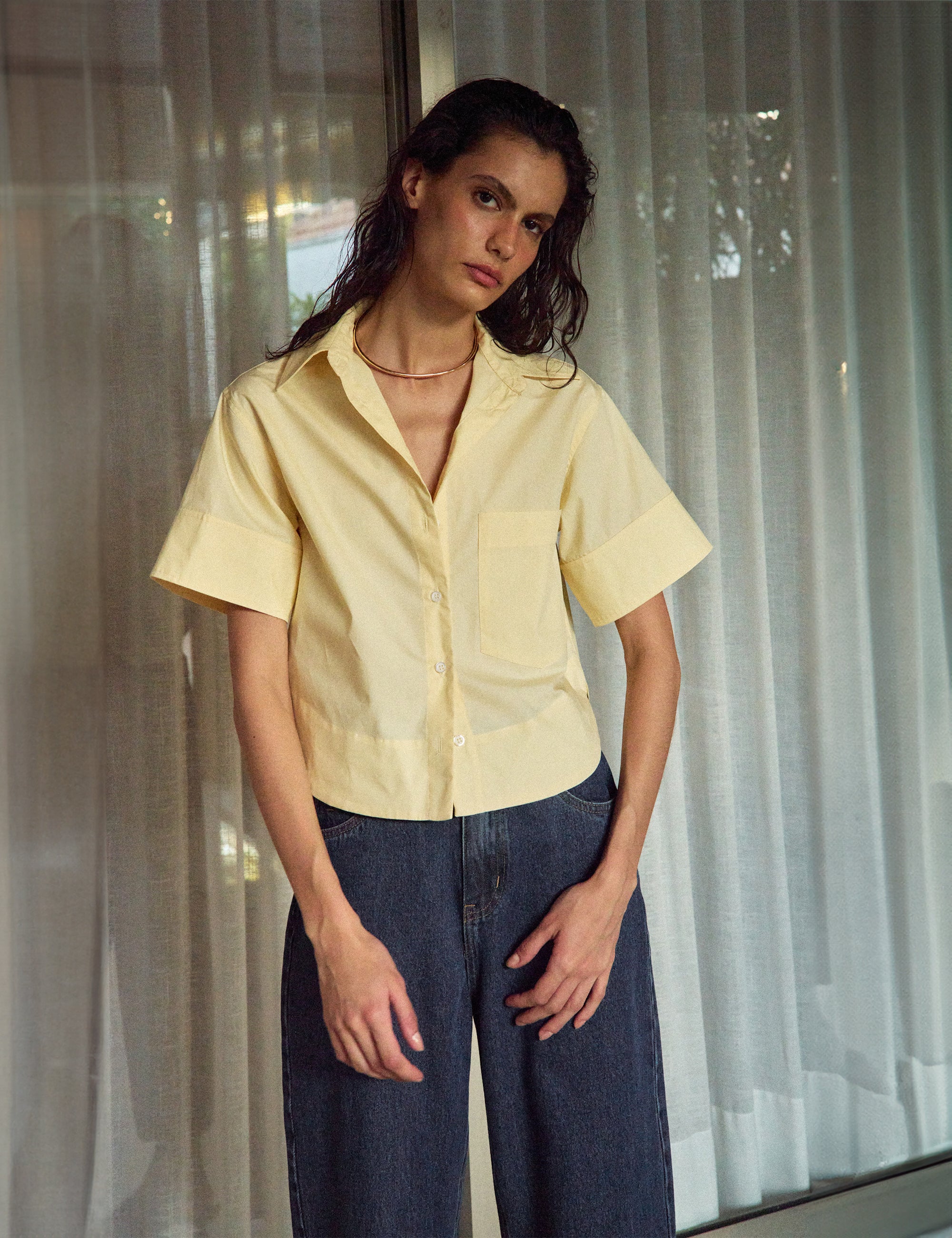 Camisa Pipa Tricoline Amarelo