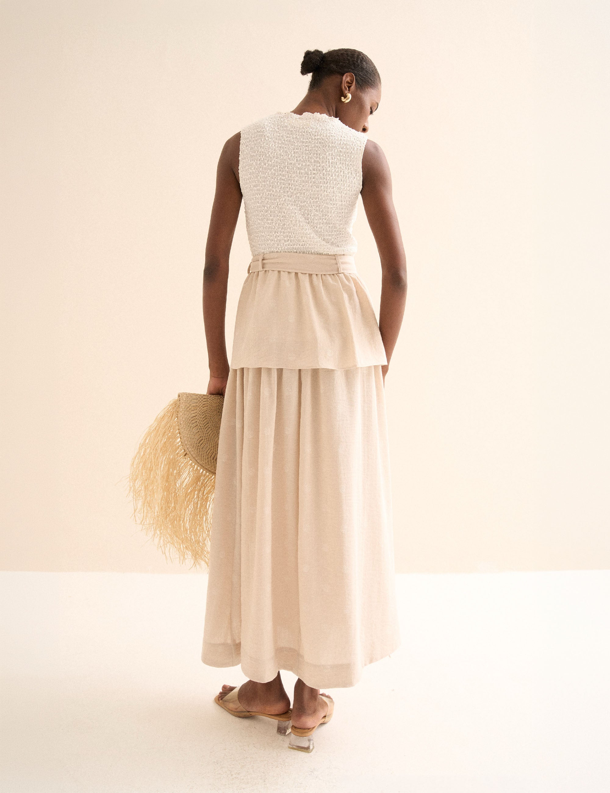 Vestido Elisa Plissado Off White