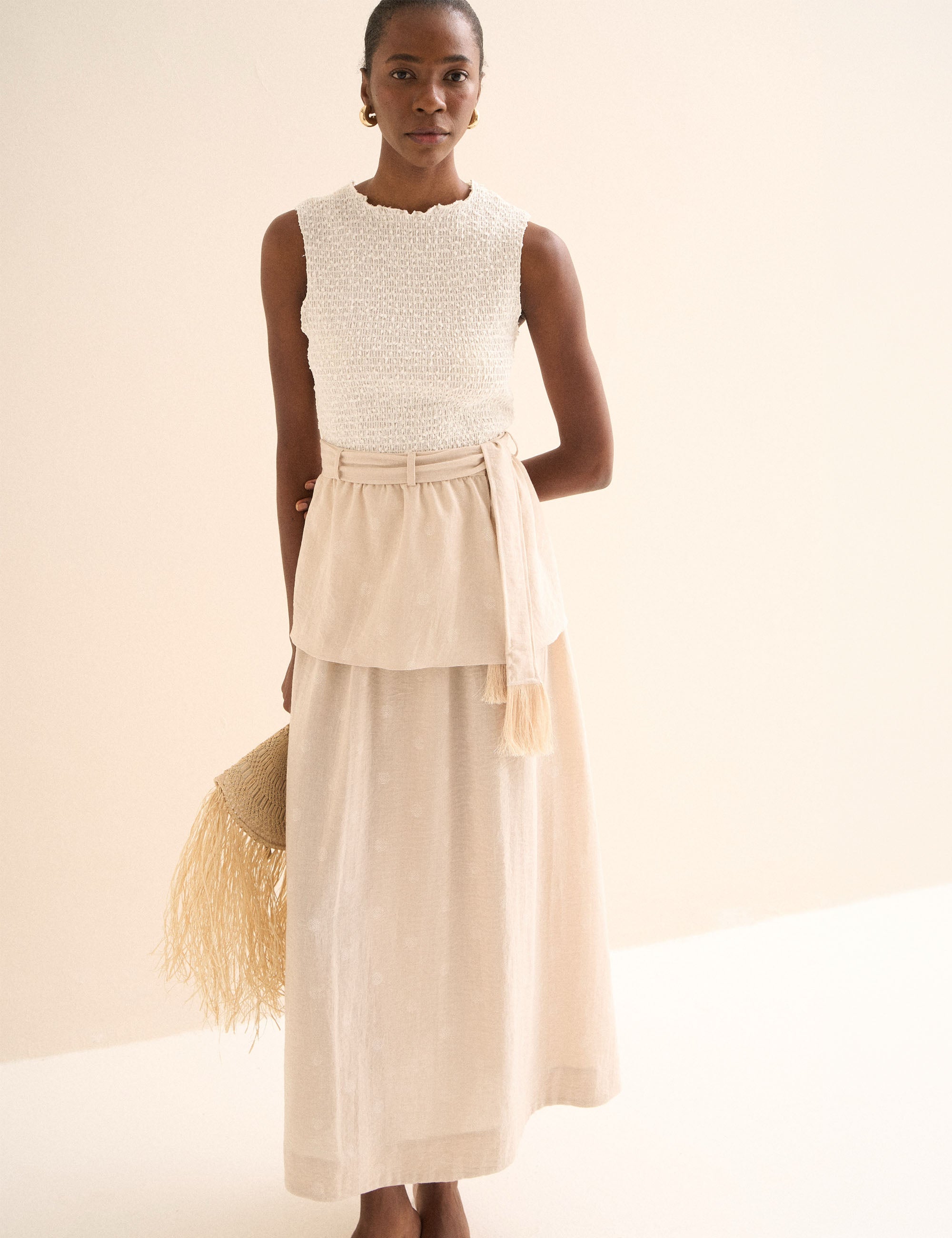 Vestido Elisa Plissado Off White