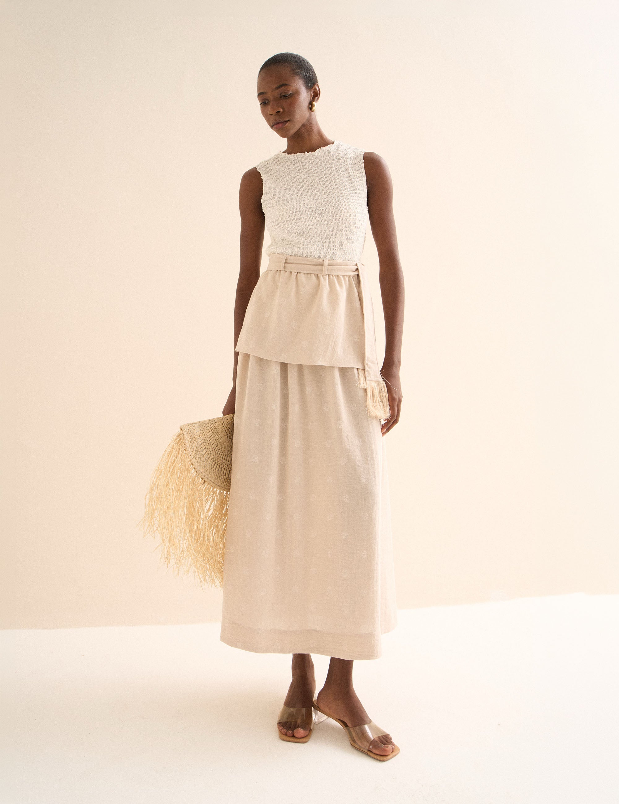 Vestido Elisa Plissado Off White