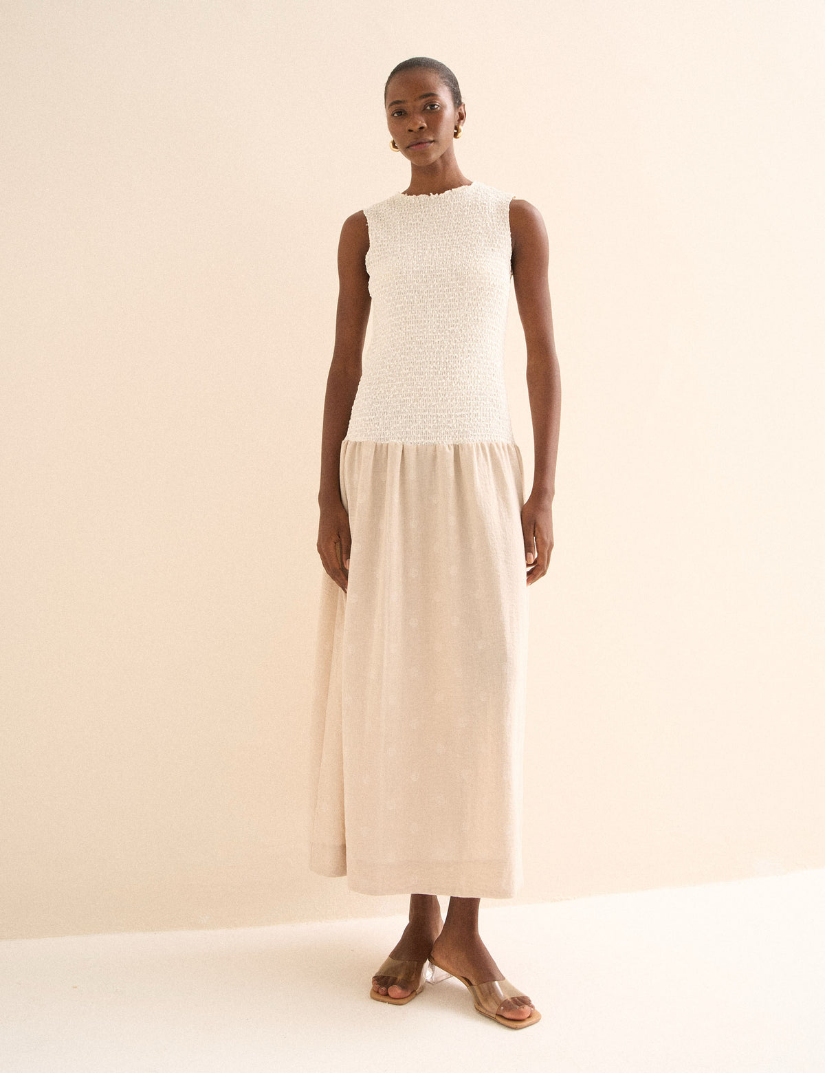 Vestido Elisa Plissado Off White