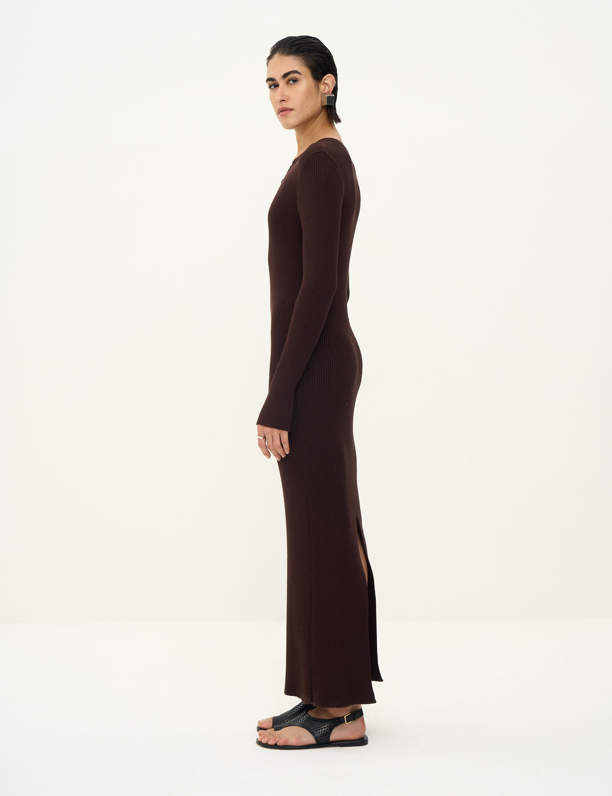 Vestido Yani Tricot Marrom Foca