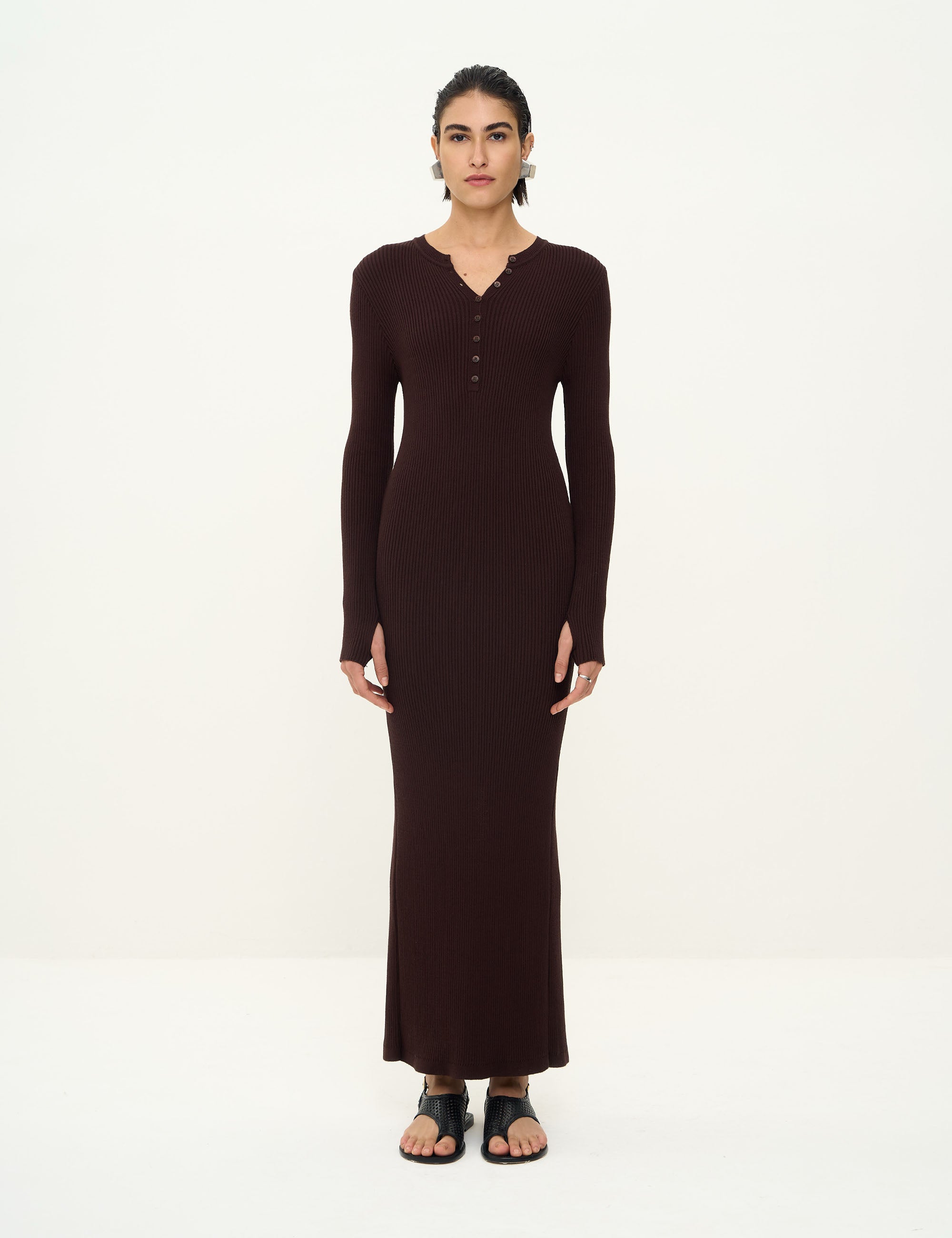 Vestido Yani Tricot Marrom Foca