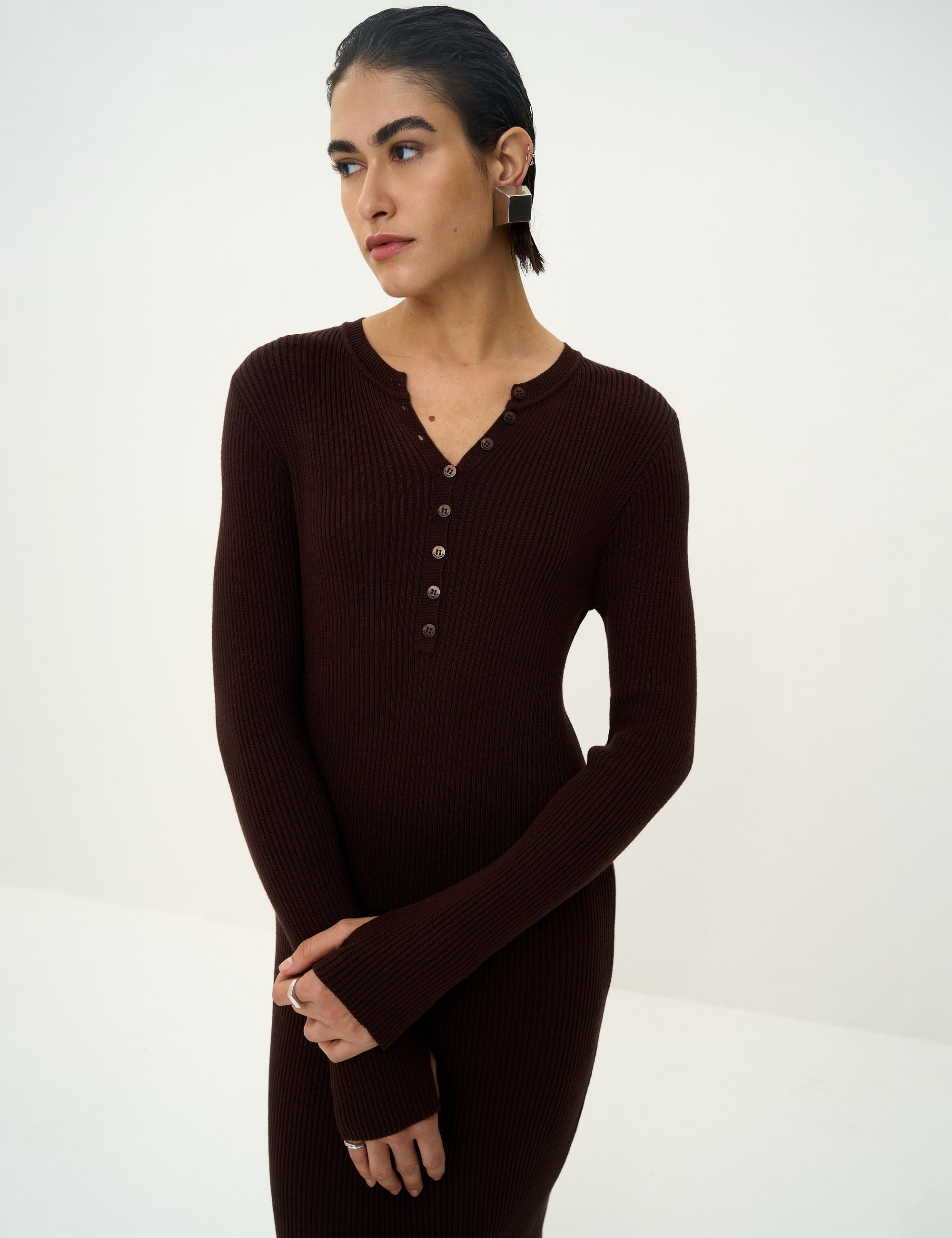 Vestido Yani Tricot Marrom Foca