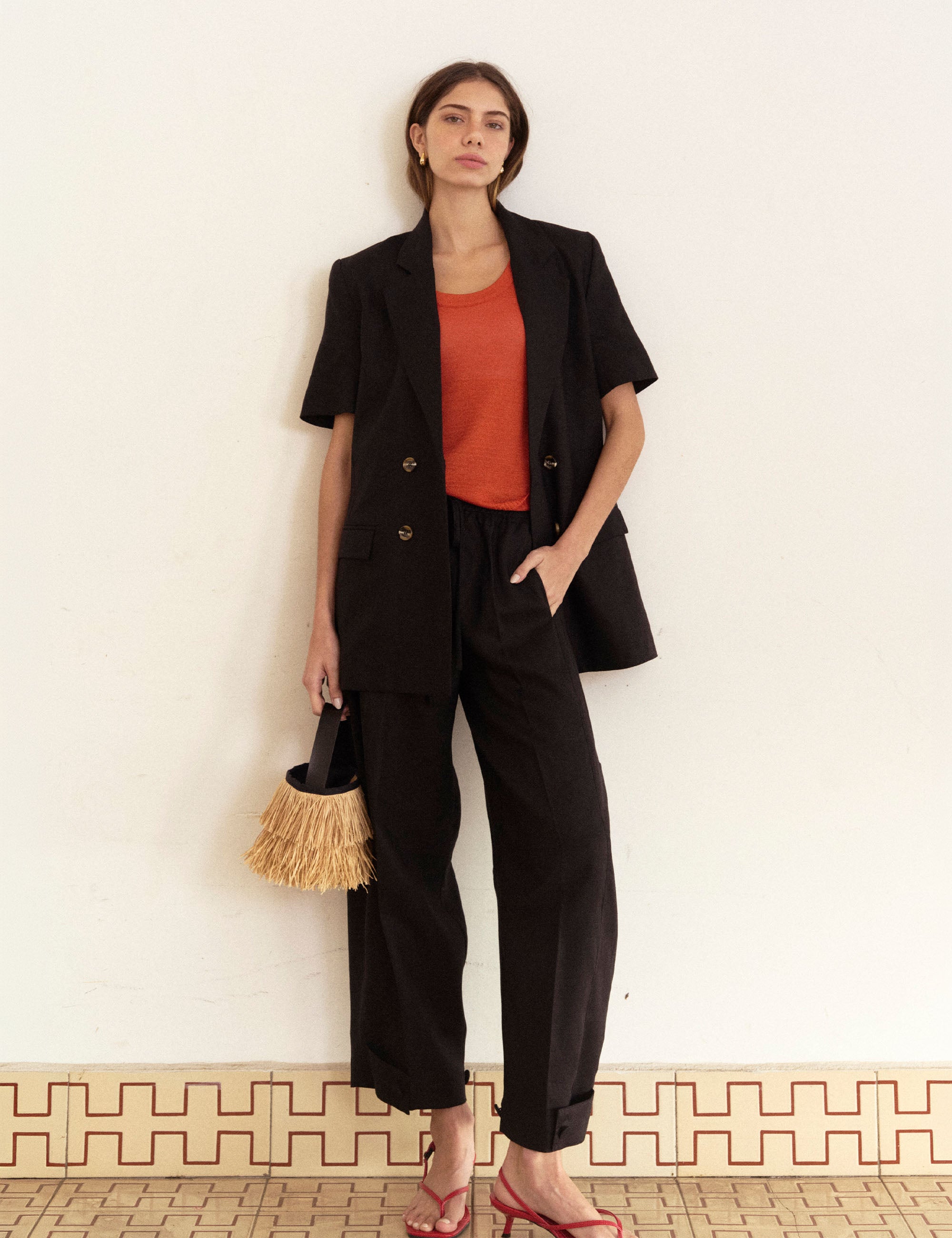 Blazer Evelyn Linho Preto