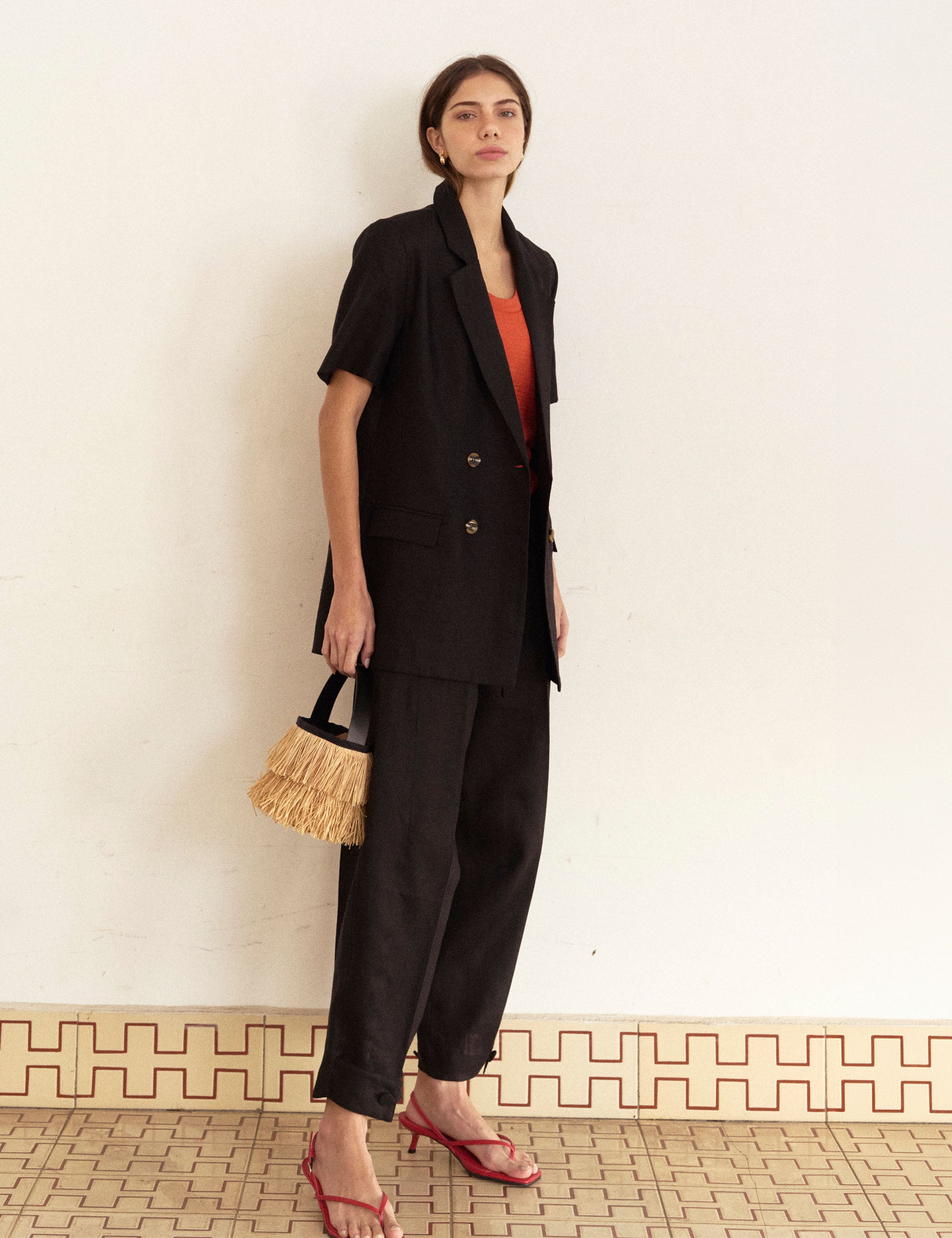Blazer Evelyn Linho Preto