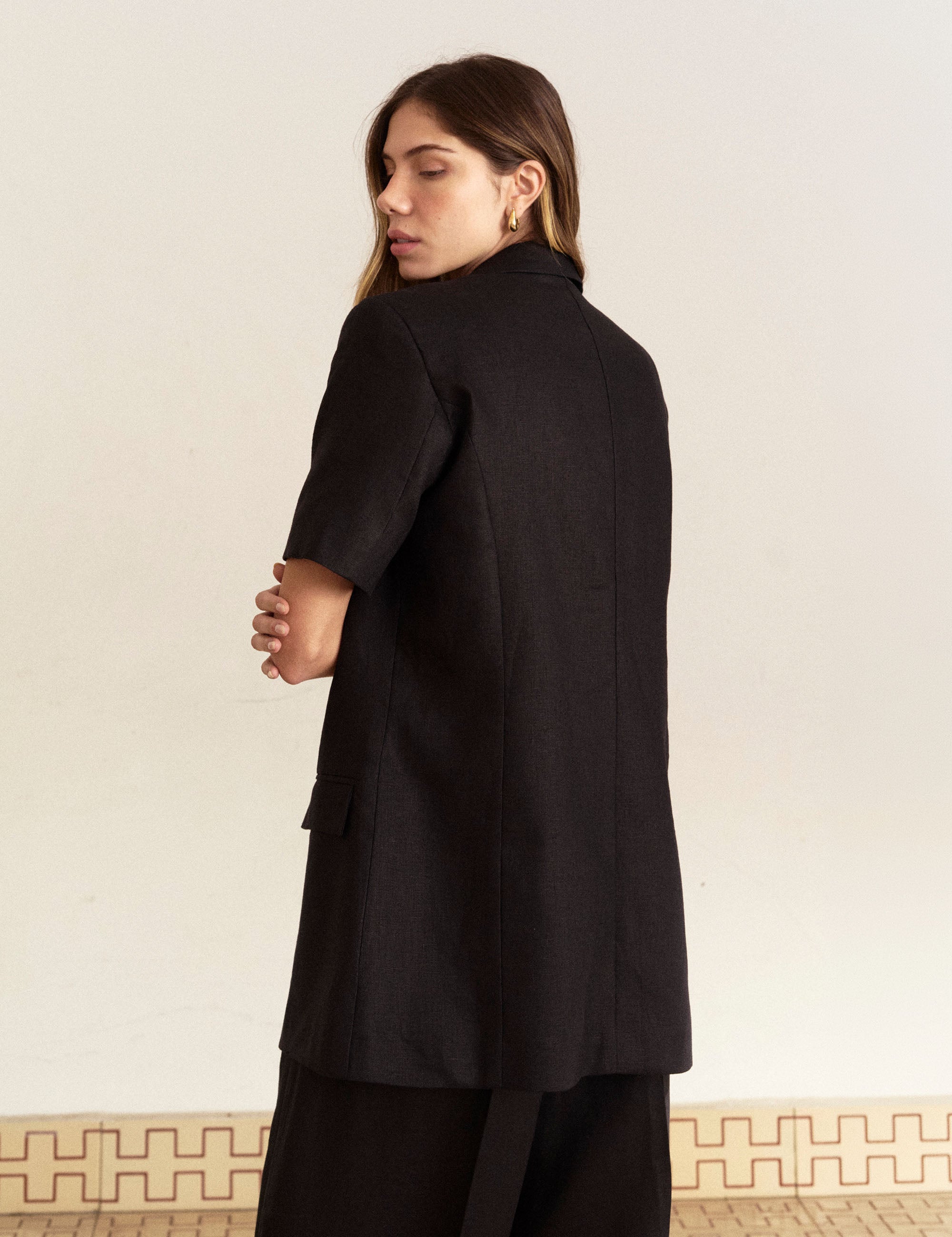 Blazer Evelyn Linho Preto