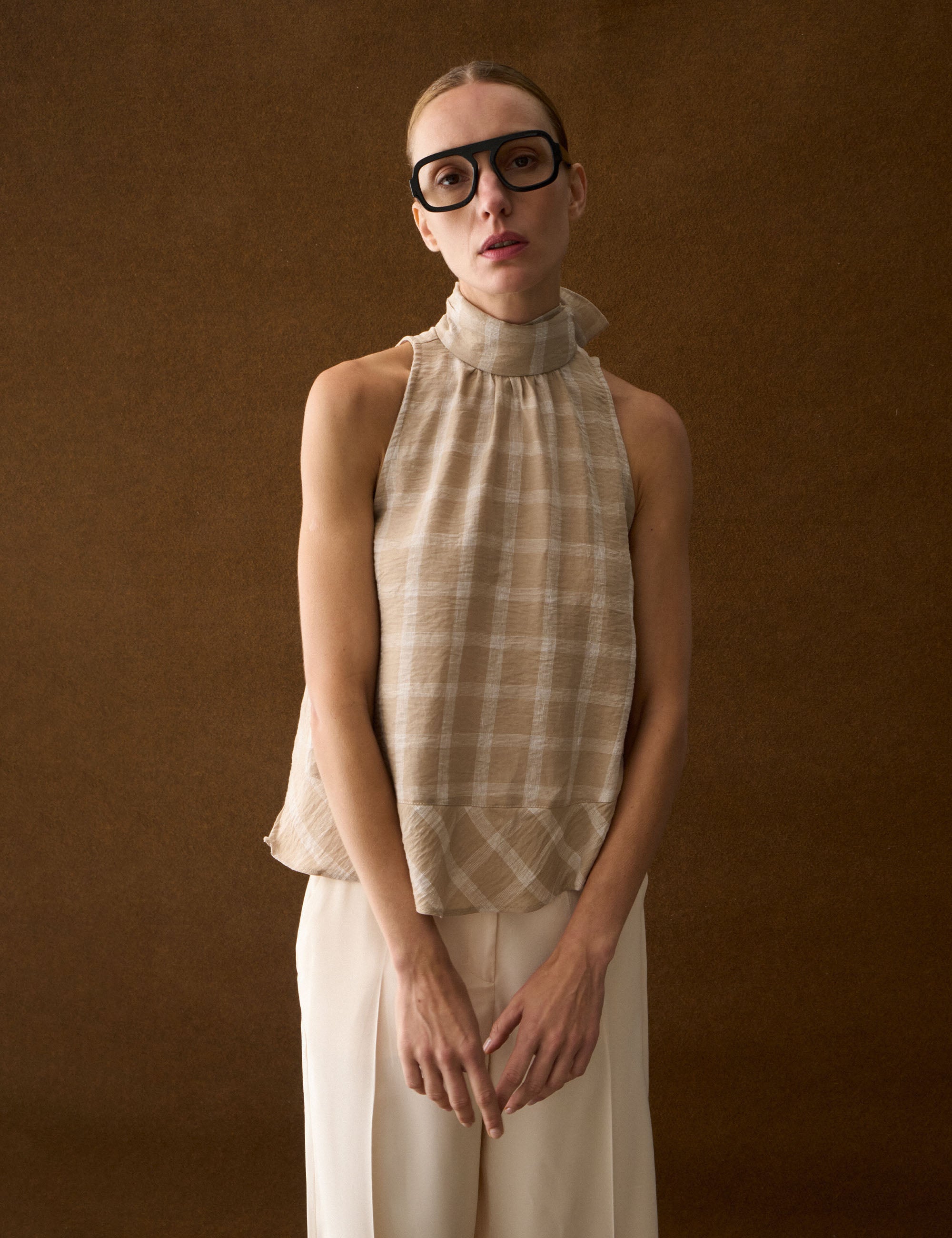 Blusa Alexandra Xadrez Bege