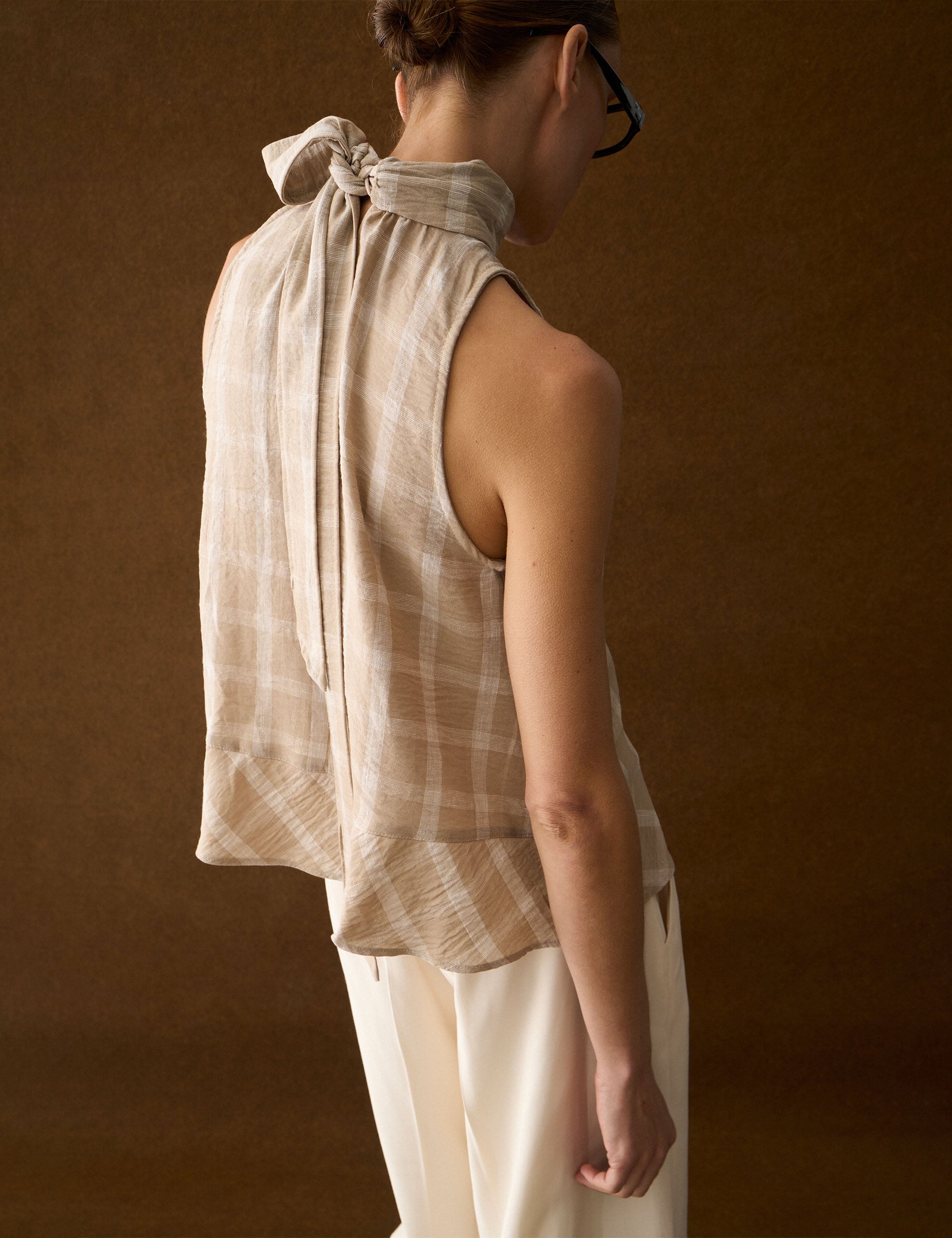 Blusa Alexandra Xadrez Bege