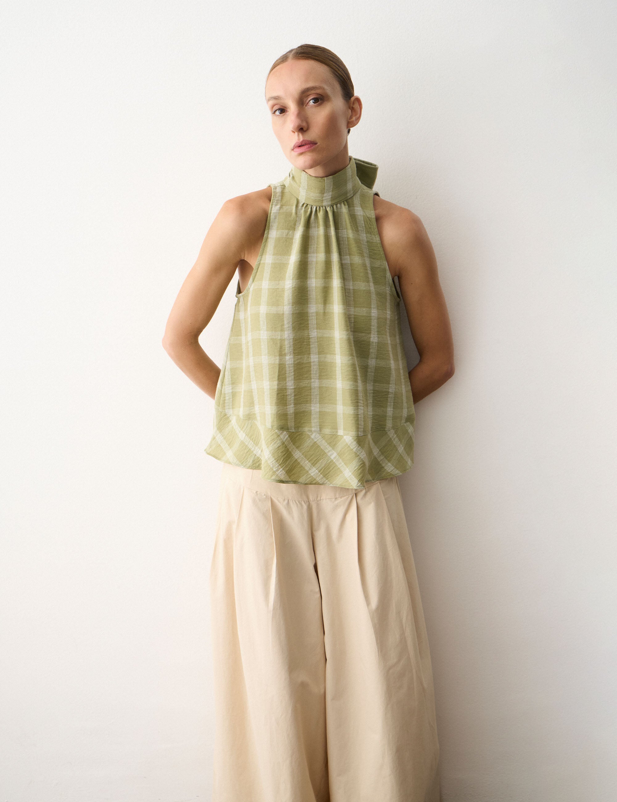 Blusa Alexandra Xadrez Oliva