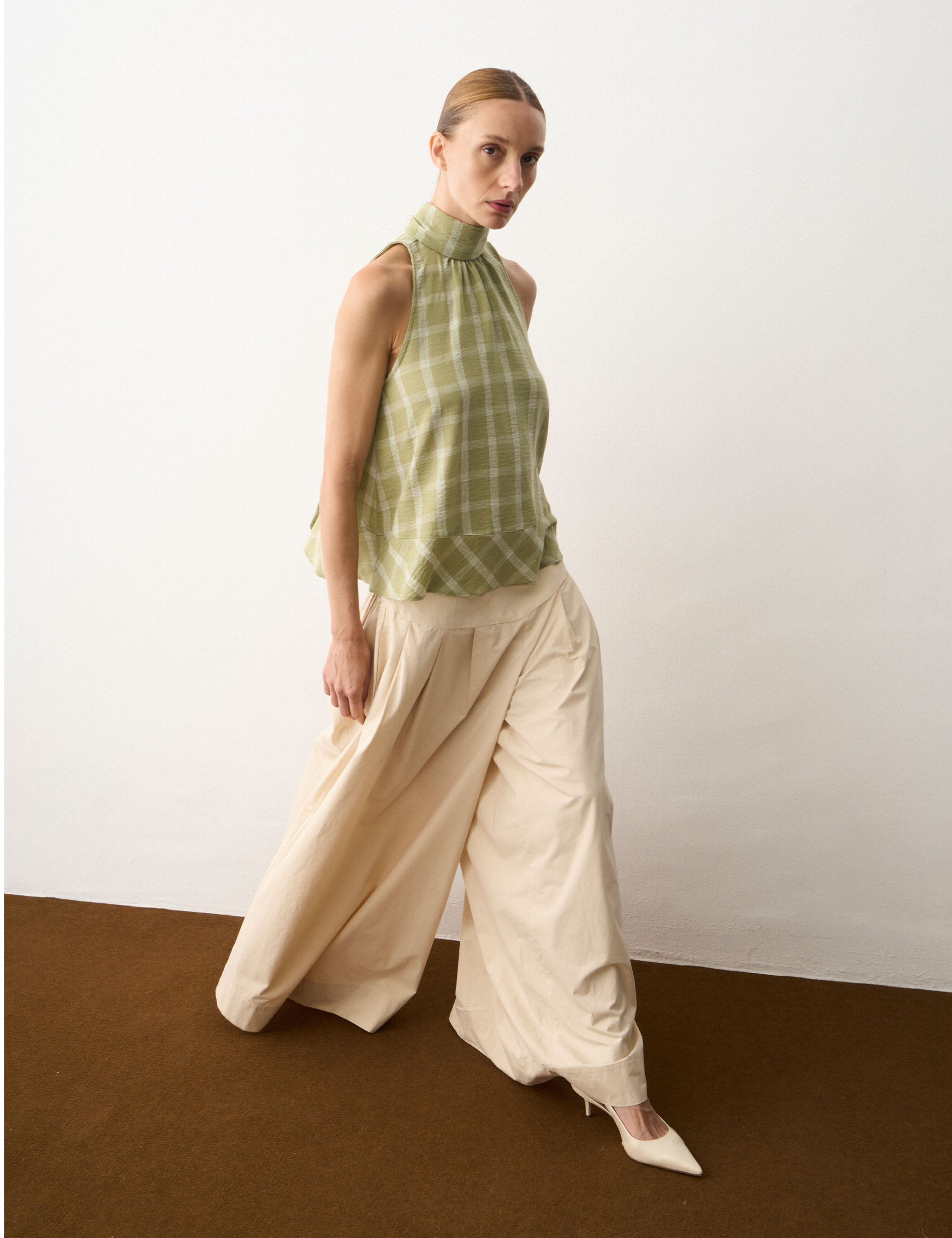 Blusa Alexandra Xadrez Oliva