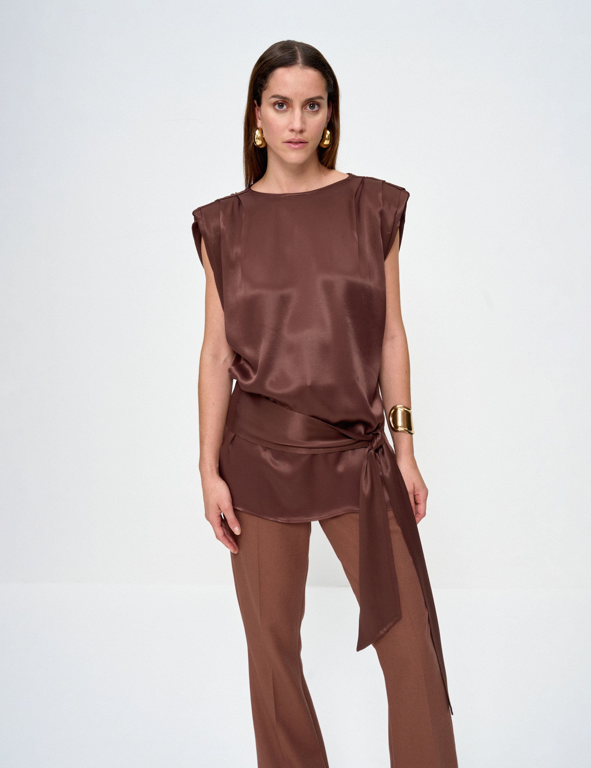 Blusa Bárbara Cetim Marrom