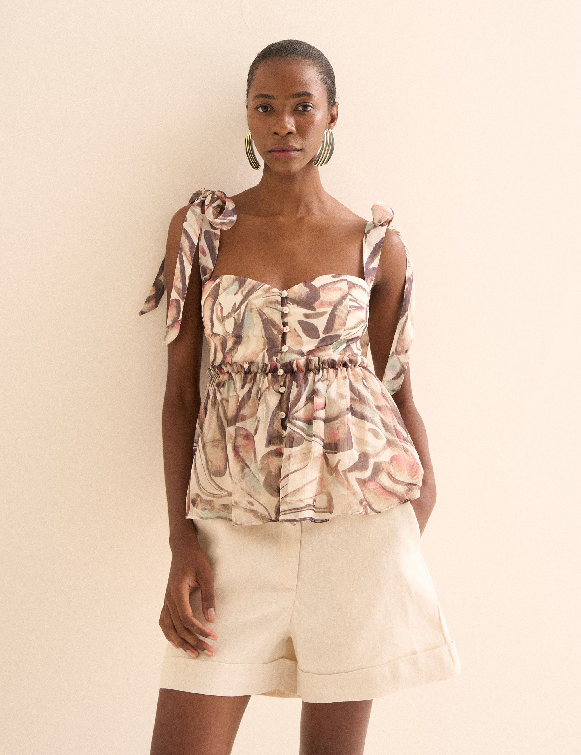 Blusa Borboleta Chiffon Areia