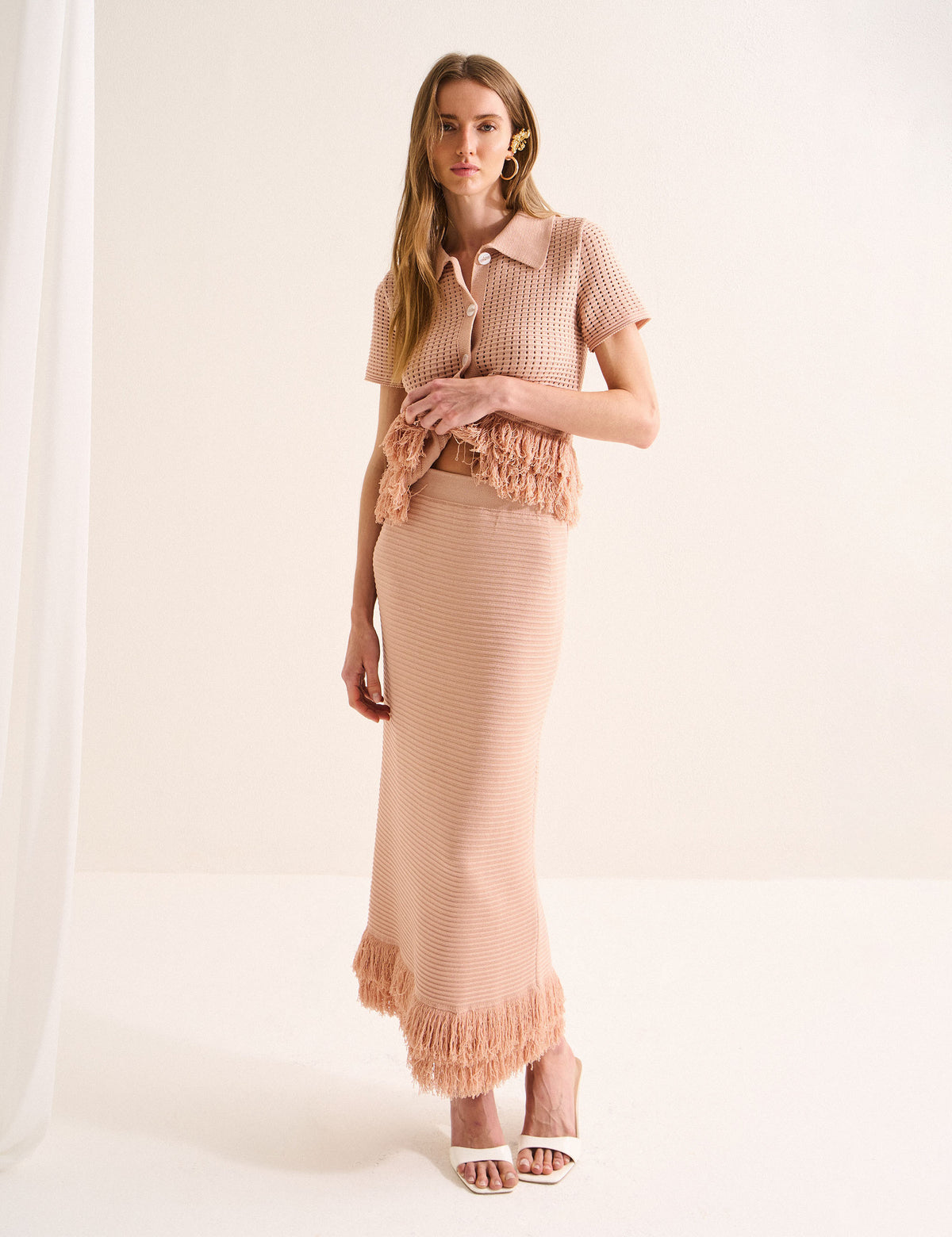 Saia Joaquina Midi Tricot Areia