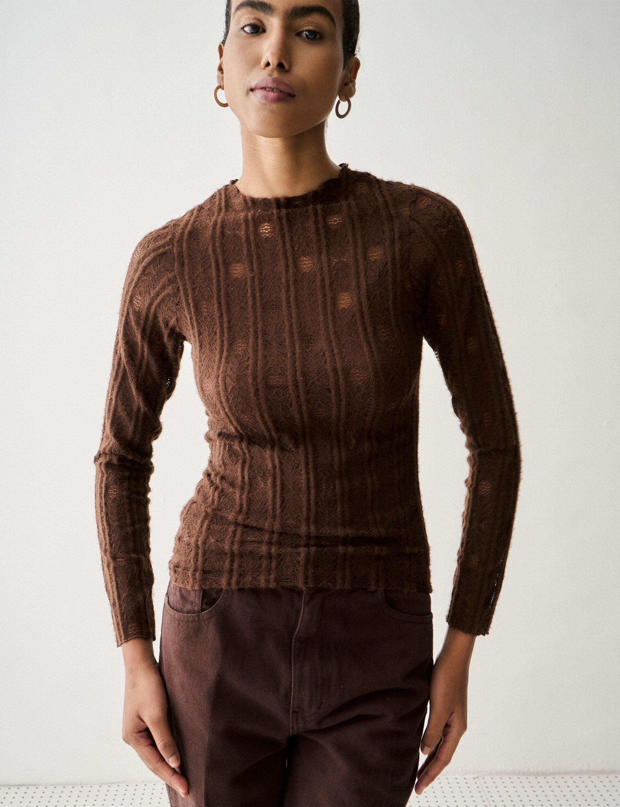 Blusa Lorena Renda Marrom