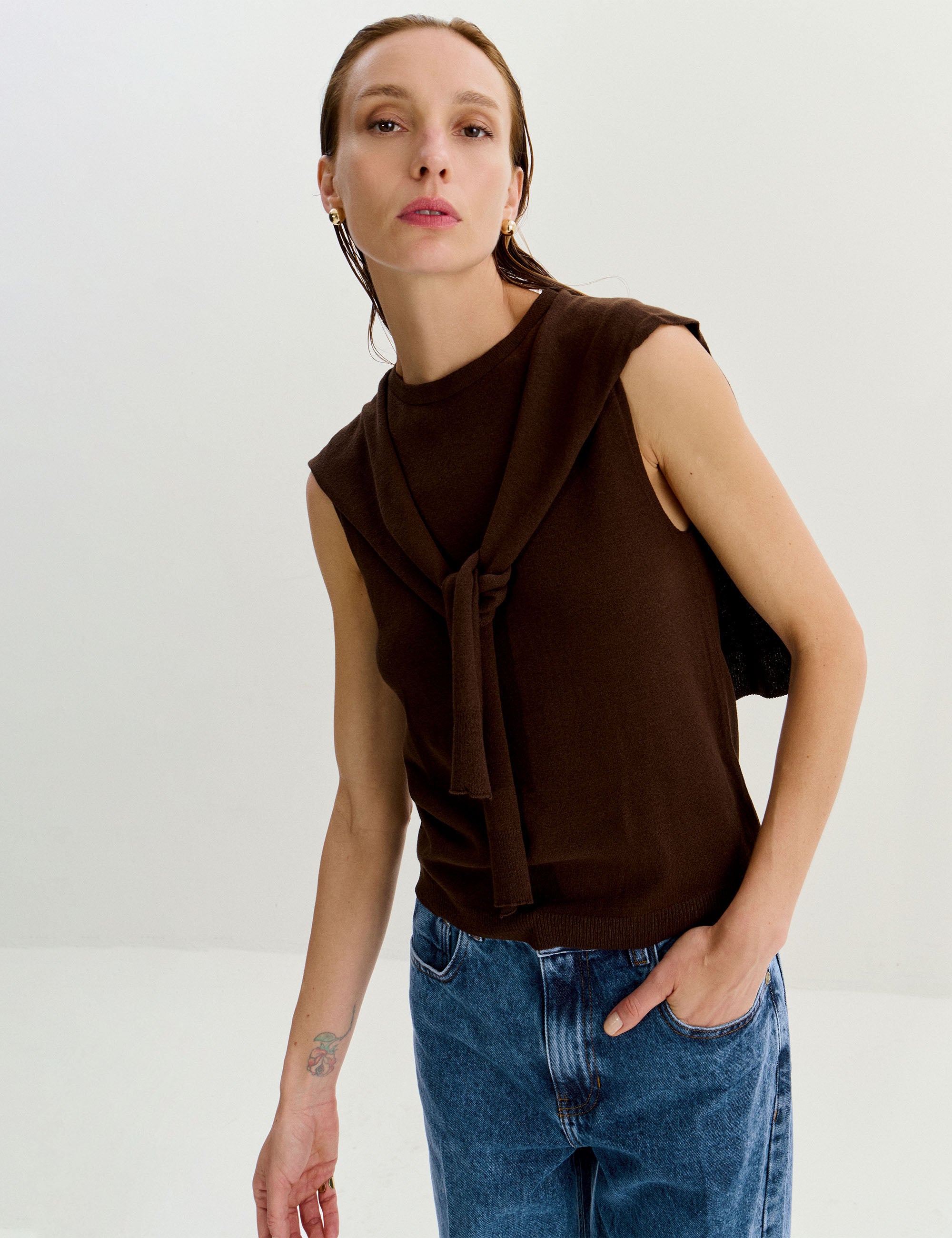 Blusa Pullover Tricot Marrom