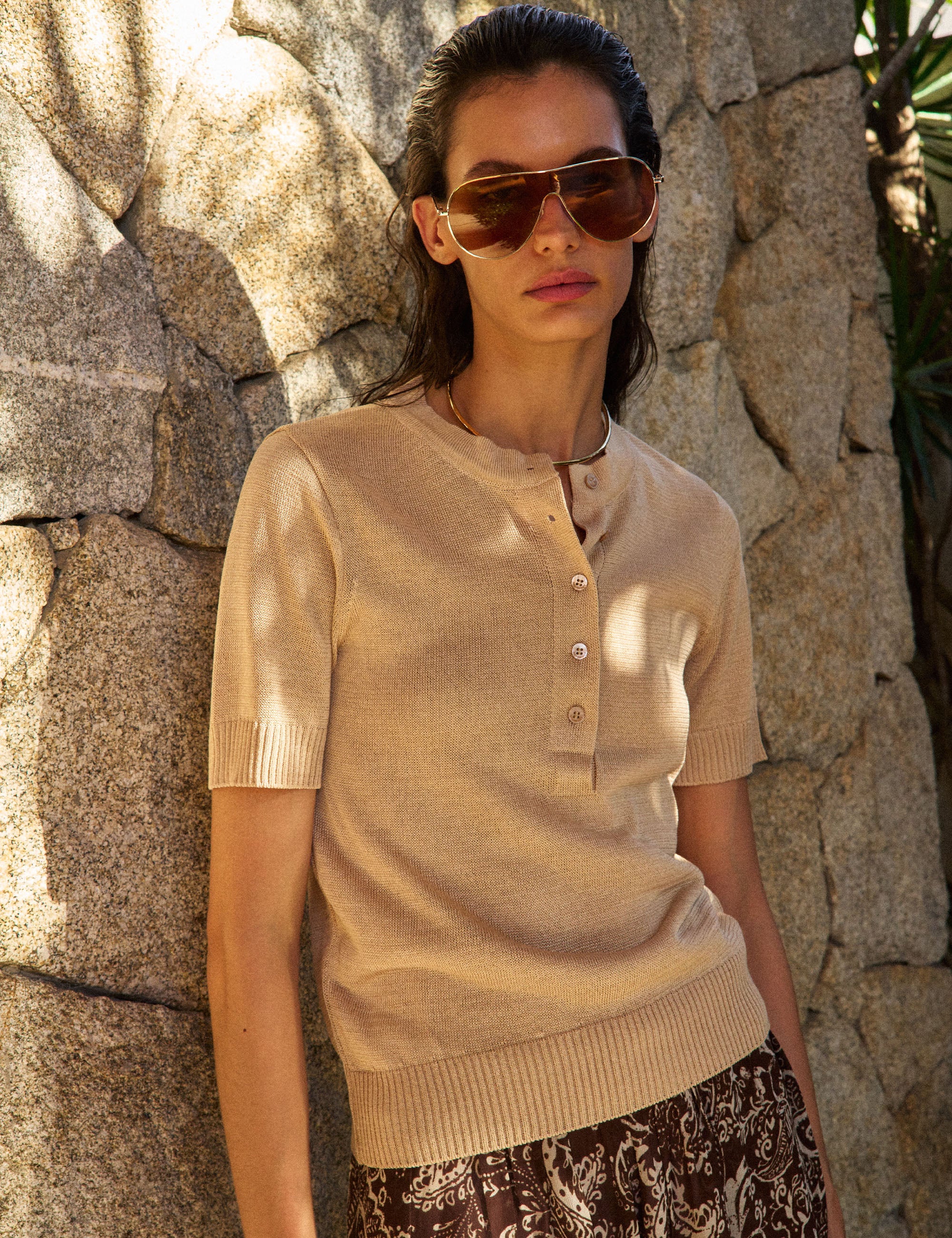 Blusa Viscose Tricot Bege