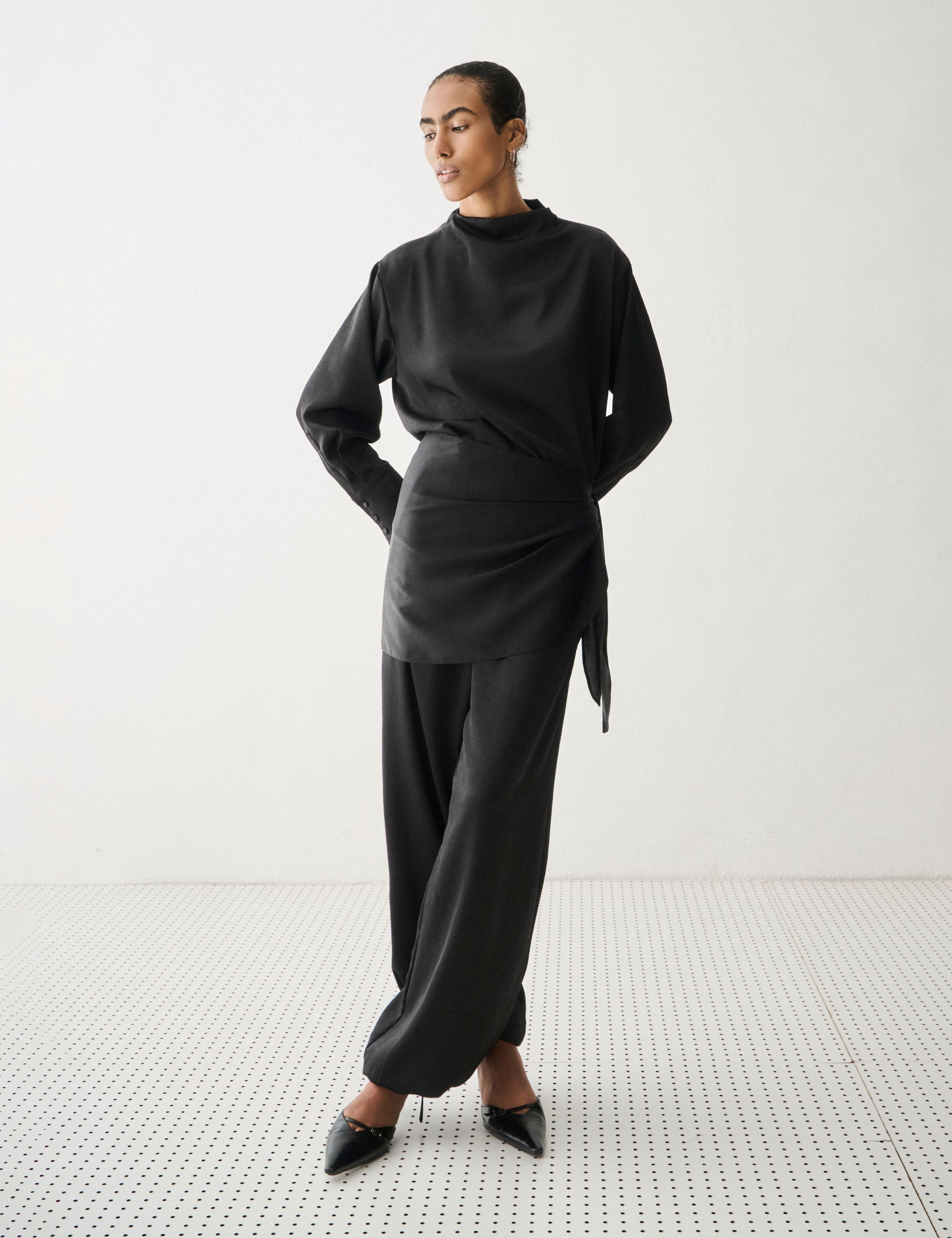 Calça Lenço Mayara Cetim Preto