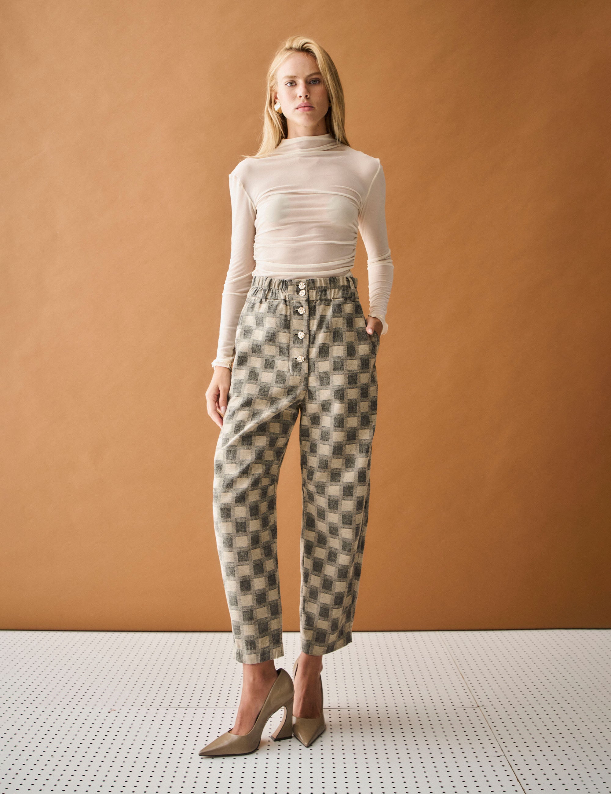 Calça Nola Xadrez Bege