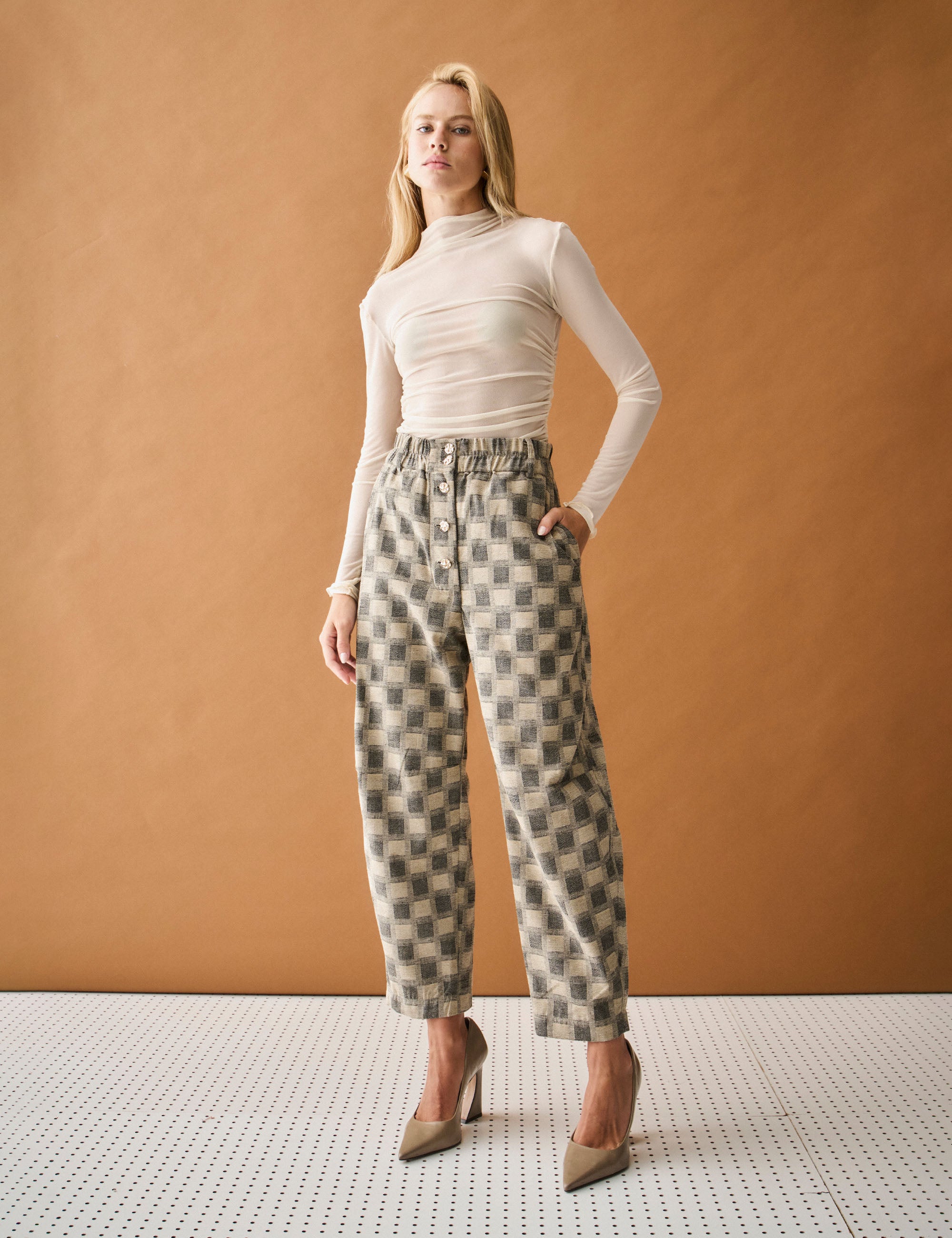 Calça Nola Xadrez Bege
