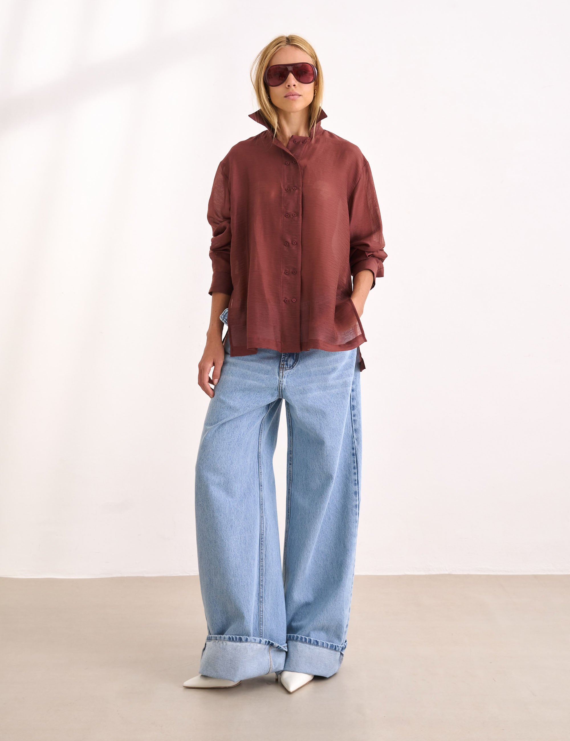 Camisa Antuerpia Voil Marrom