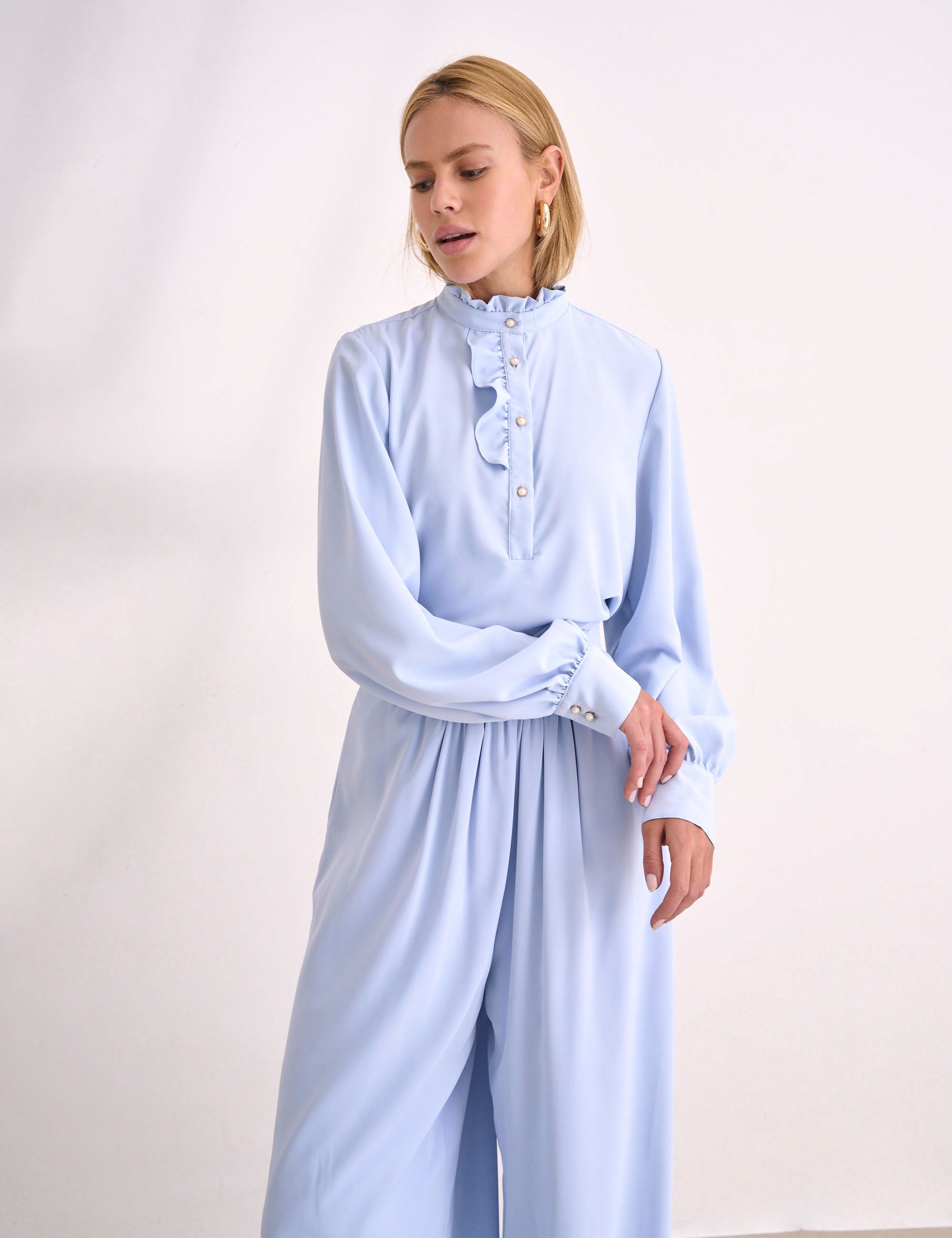 Camisa Aurora Crepe Azul