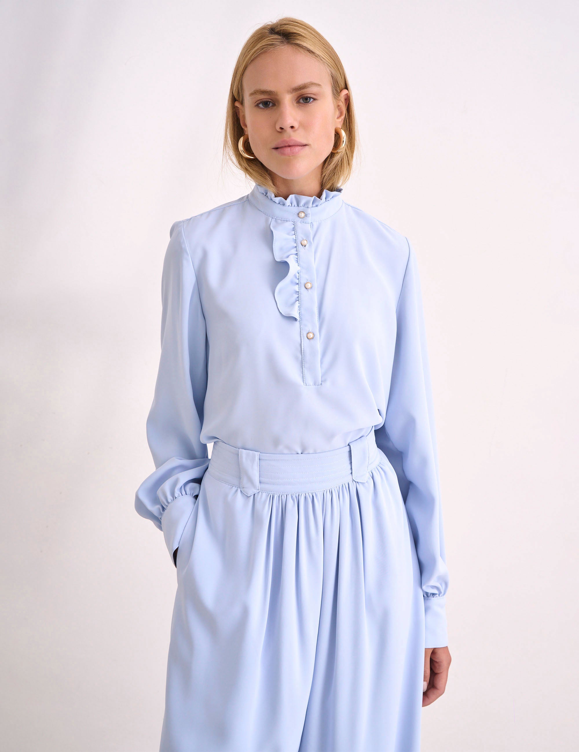 Camisa Aurora Crepe Azul
