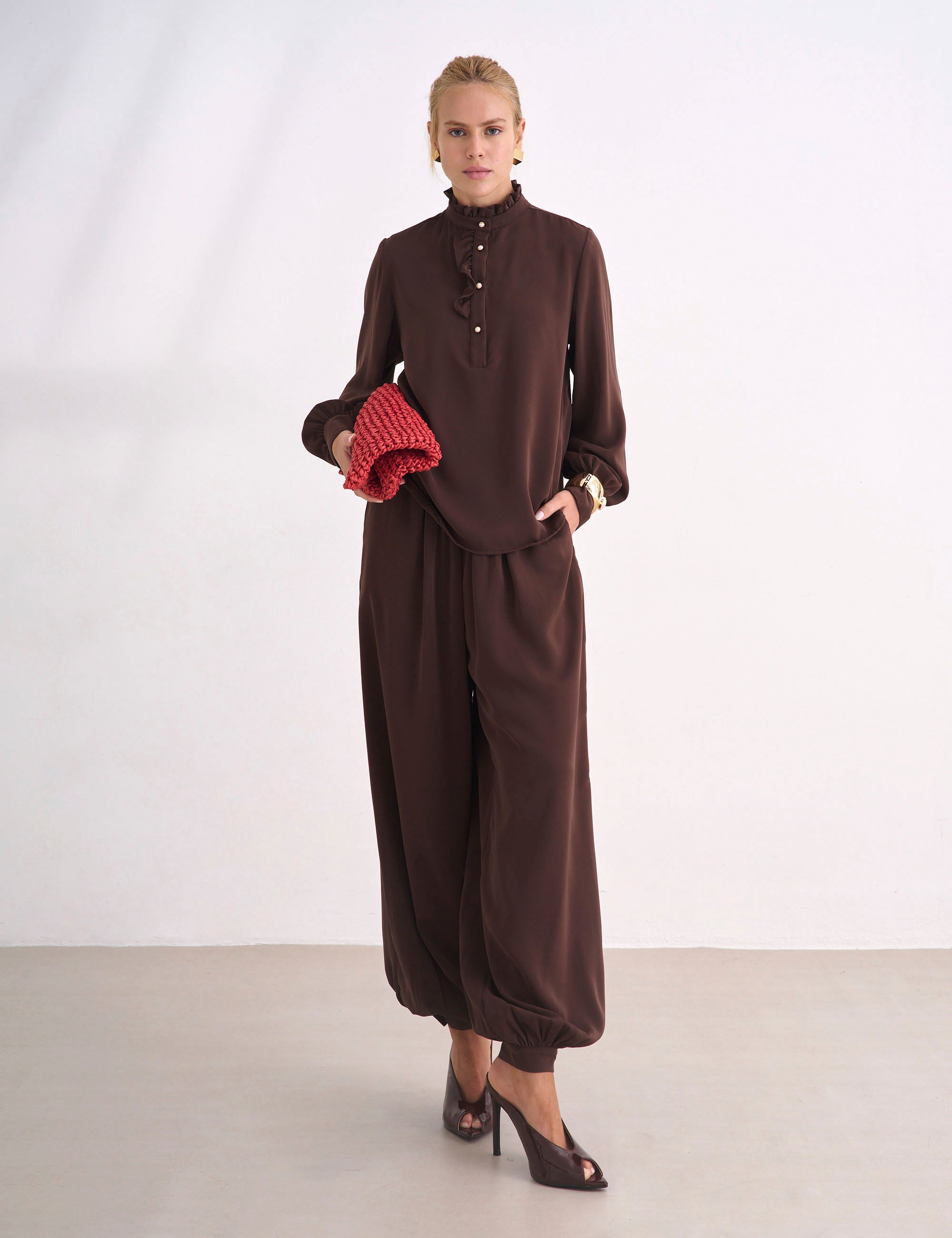 Camisa Aurora Crepe Marrom