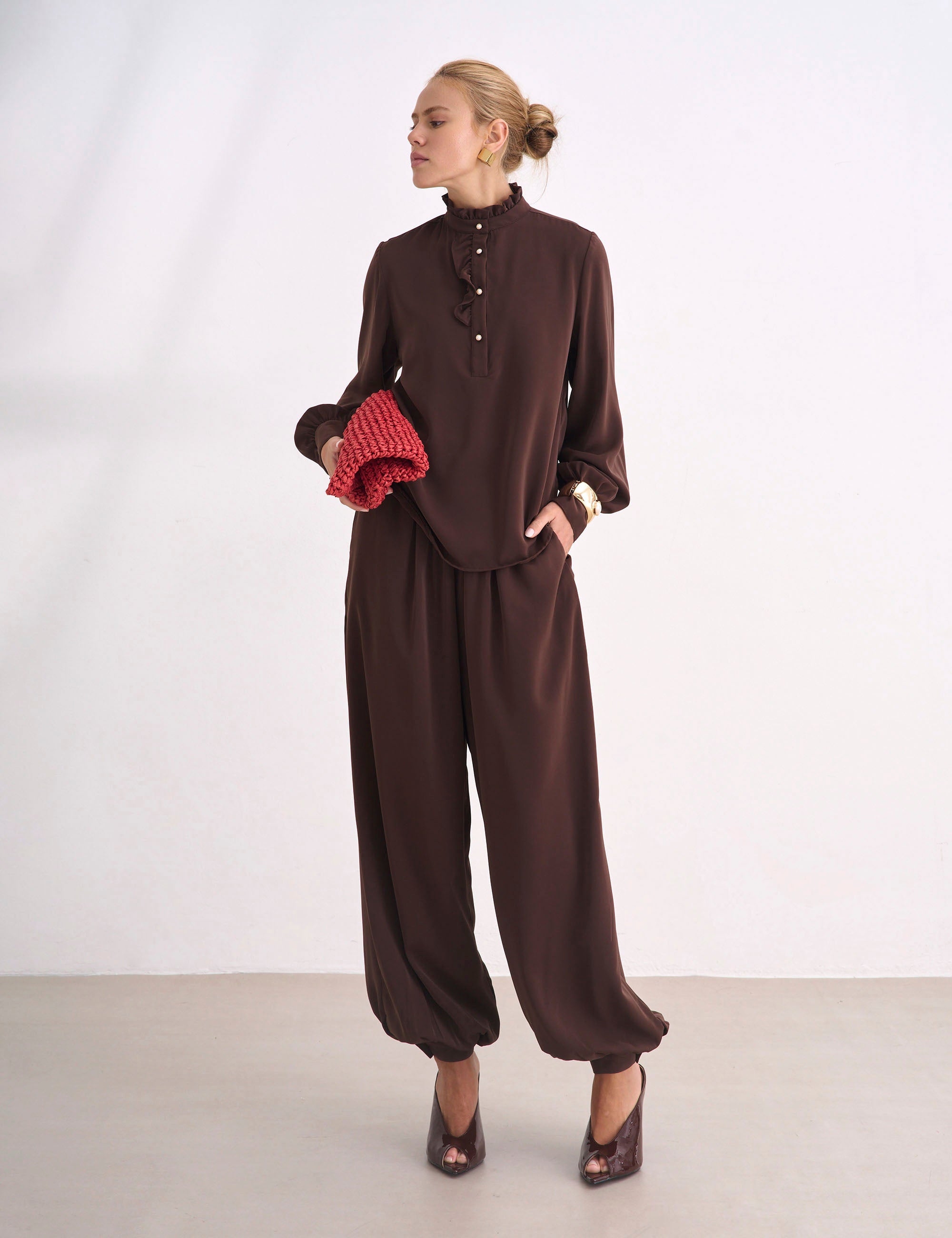 Camisa Aurora Crepe Marrom