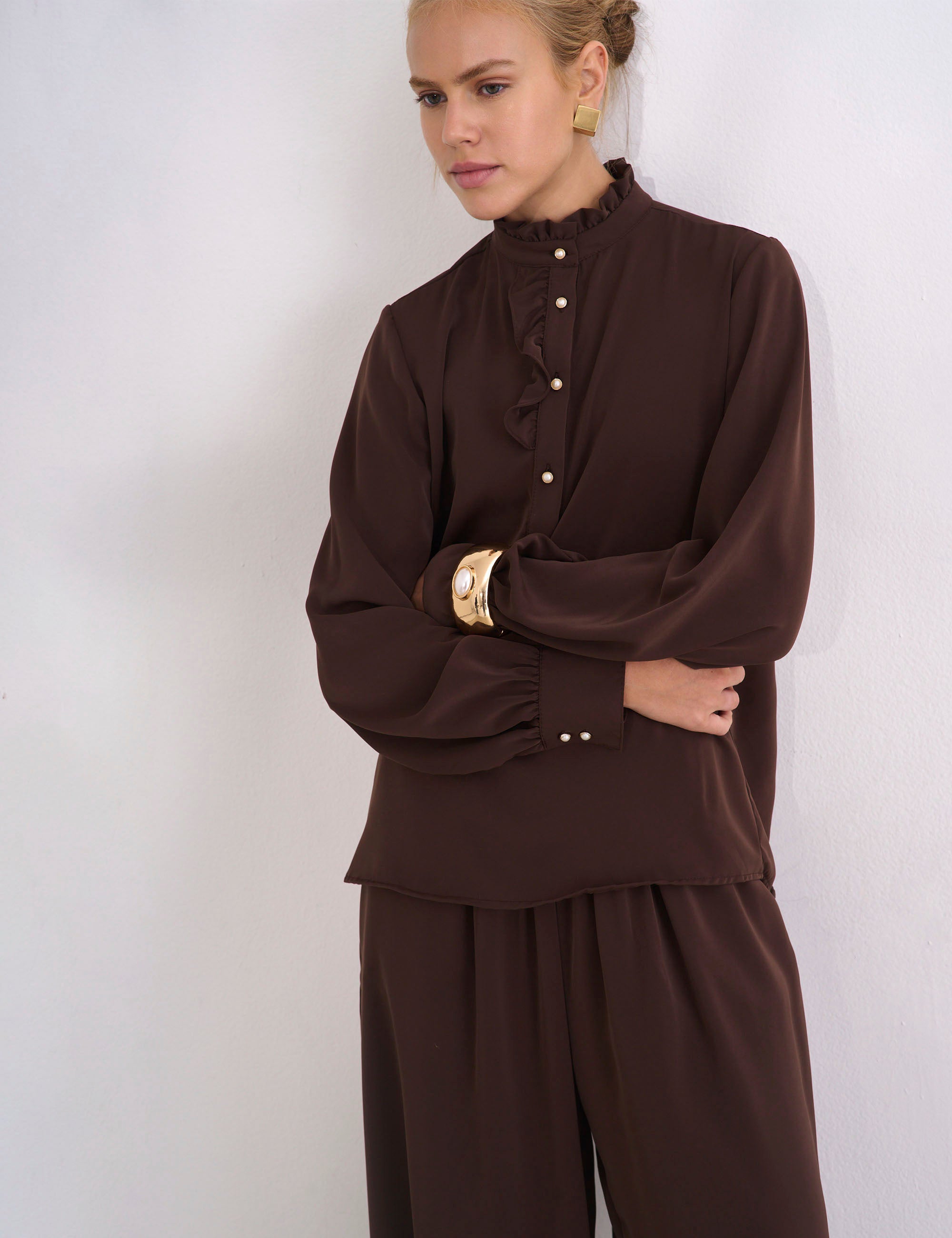 Camisa Aurora Crepe Marrom