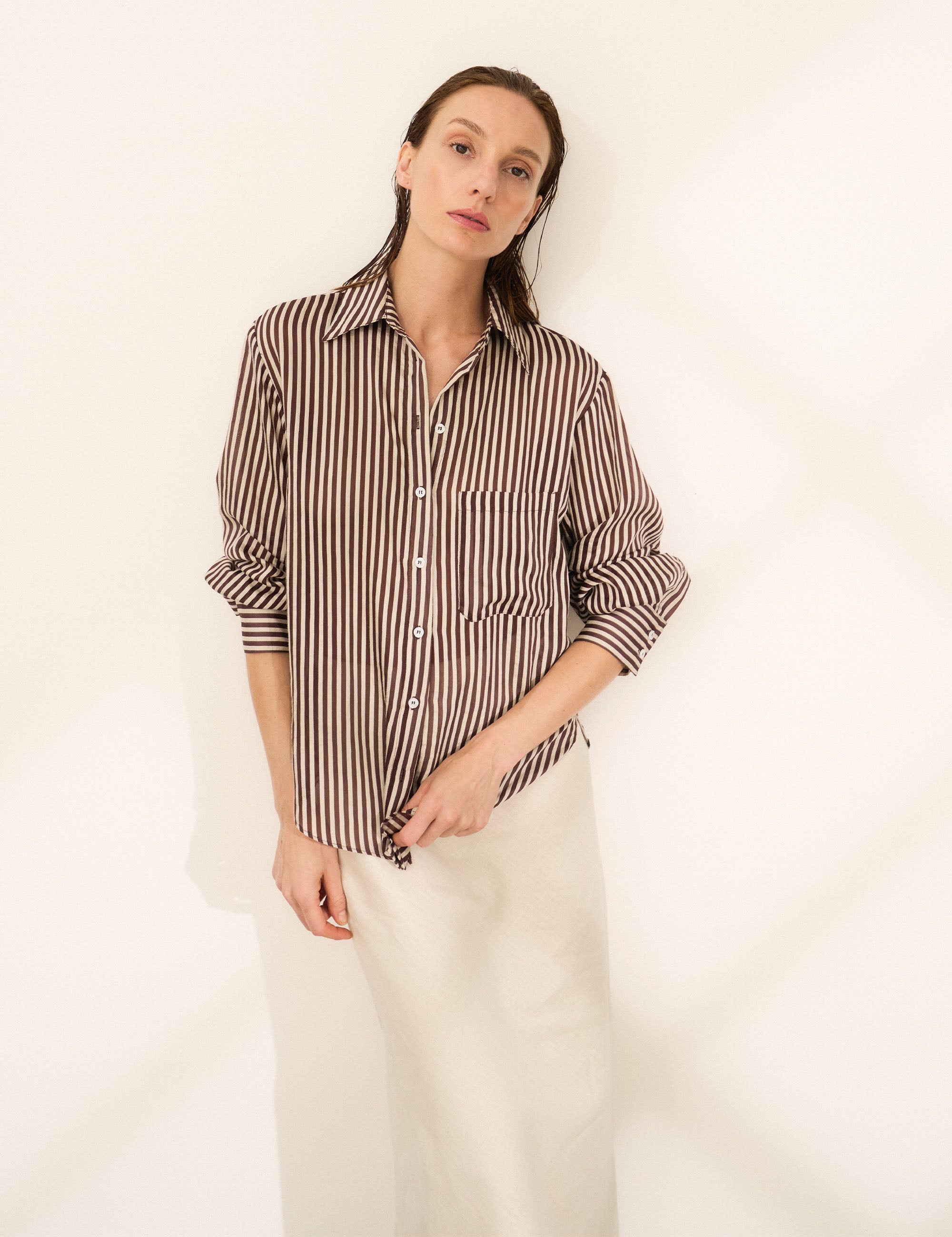 Camisa Bianca Listra Marrom