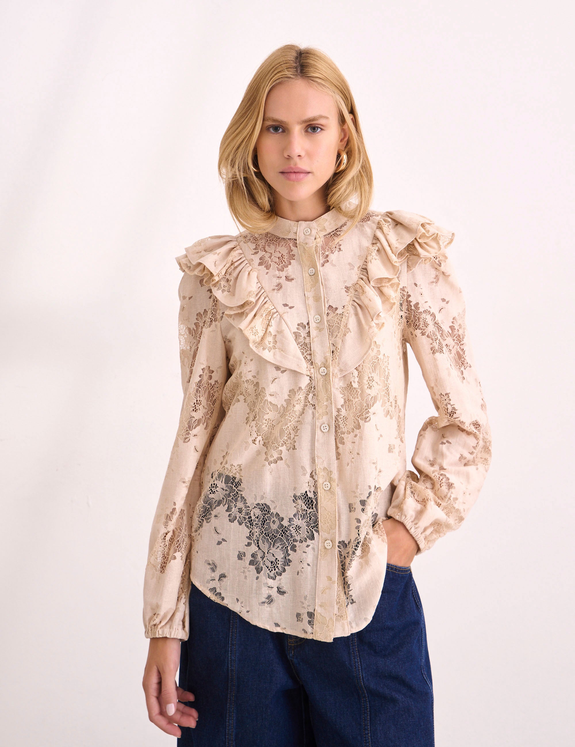 Camisa Carmina Renda Marfim