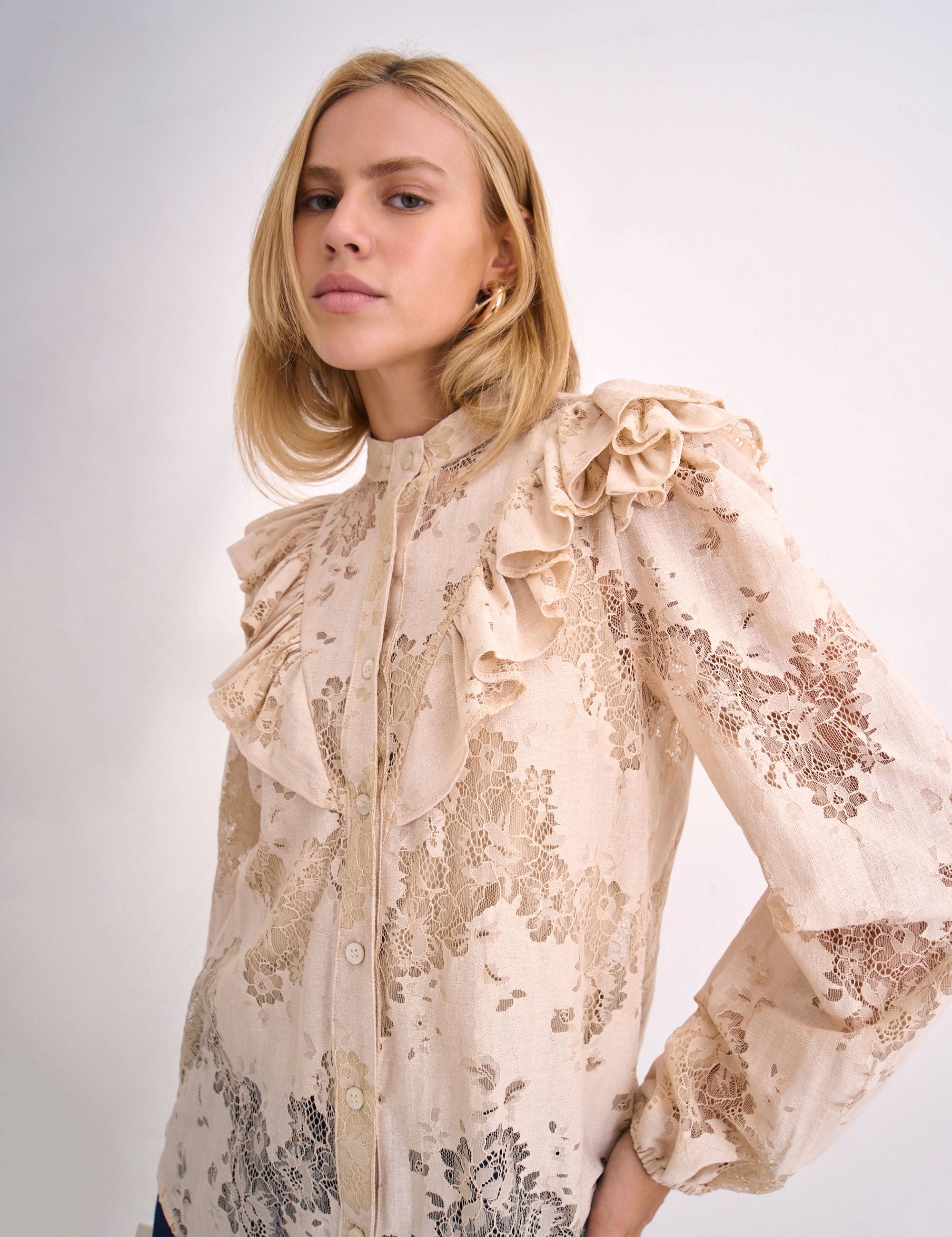Camisa Carmina Renda Marfim