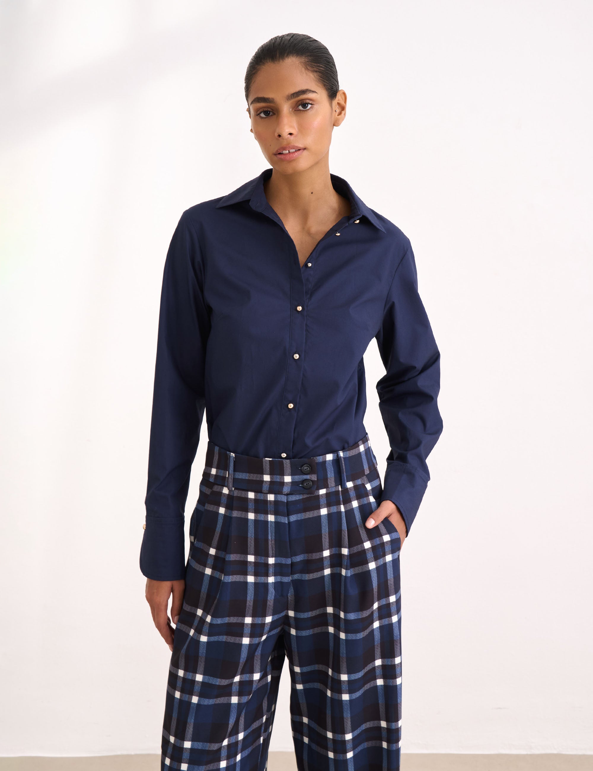 Camisa Lilie Tricoline Marinho