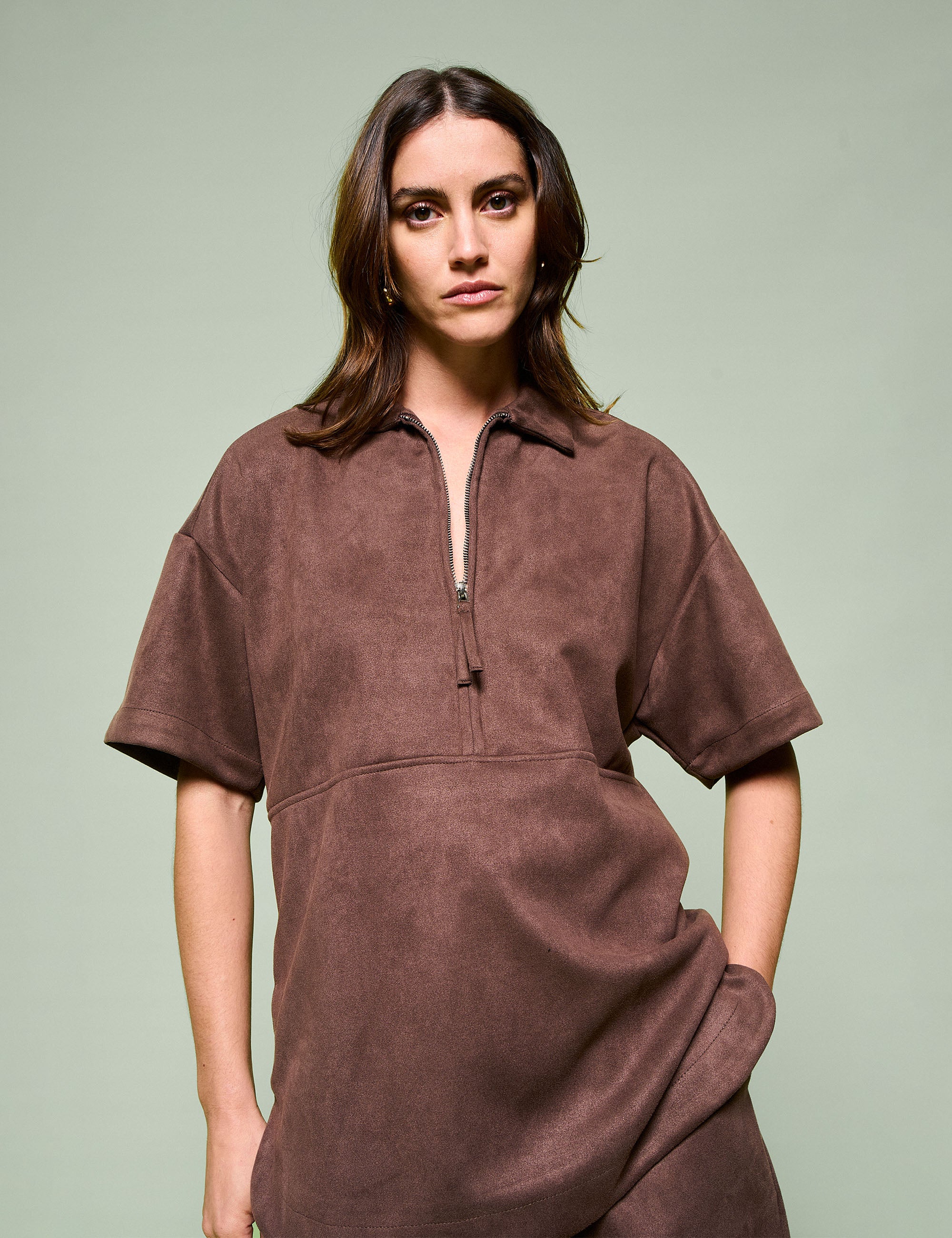 Camisa Stela Suede Café