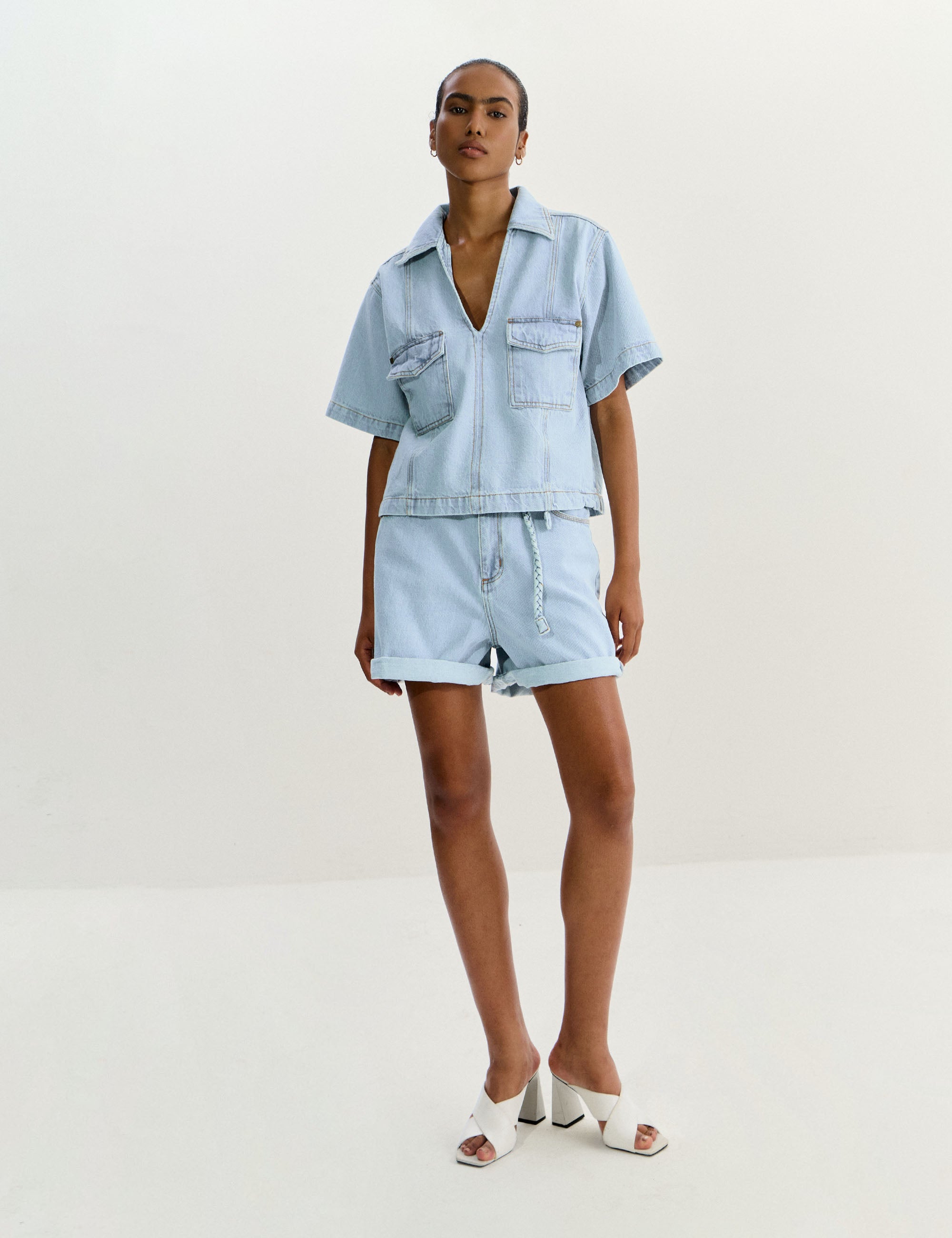 Camisa Thaissa Denim Jeans Claro