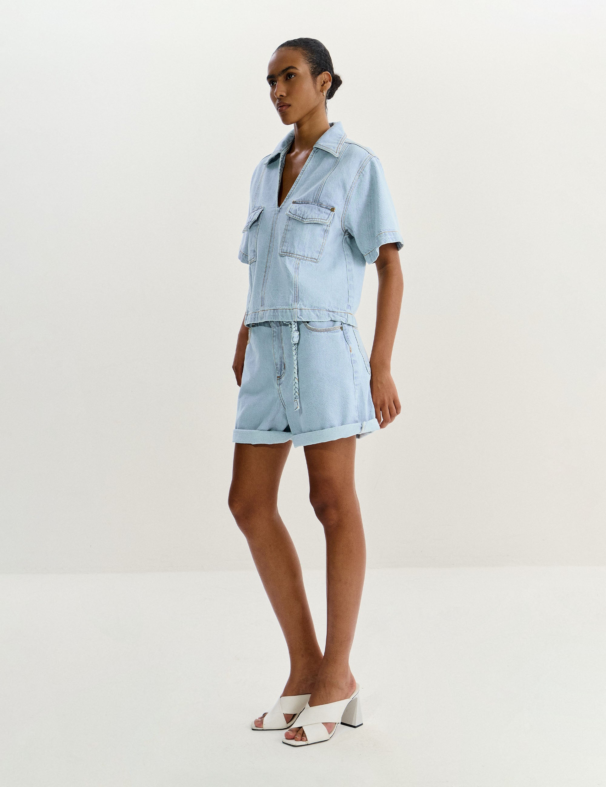 Camisa Thaissa Denim Jeans Claro