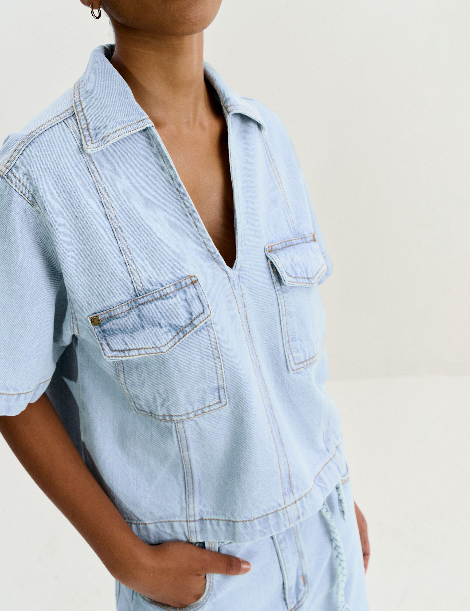 Camisa Thaissa Denim Jeans Claro