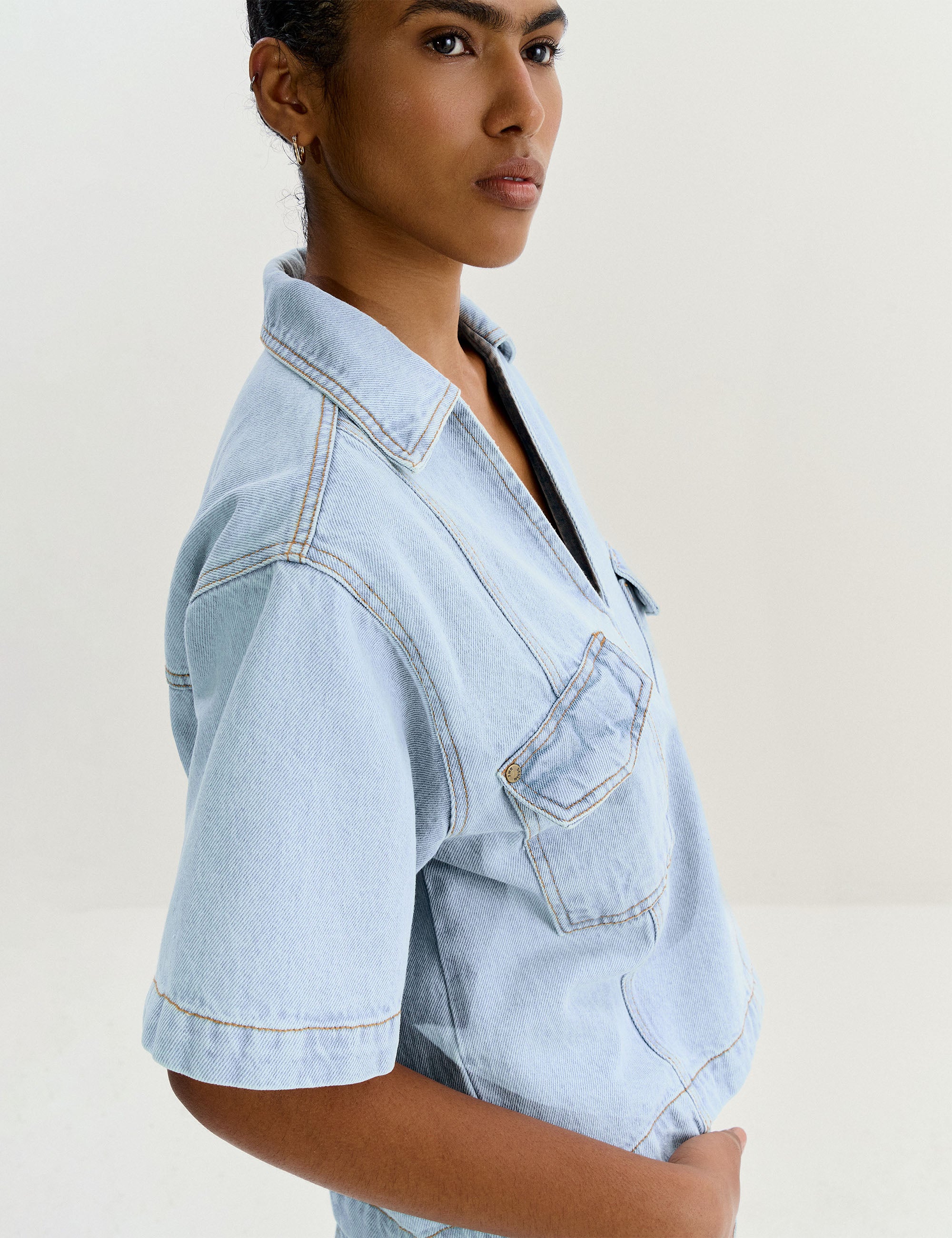 Camisa Thaissa Denim Jeans Claro