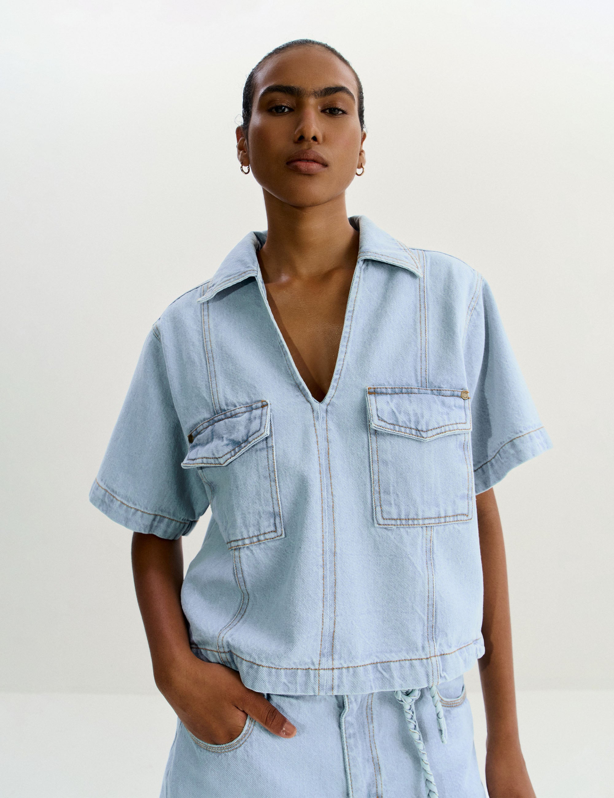 Camisa Thaissa Denim Jeans Claro