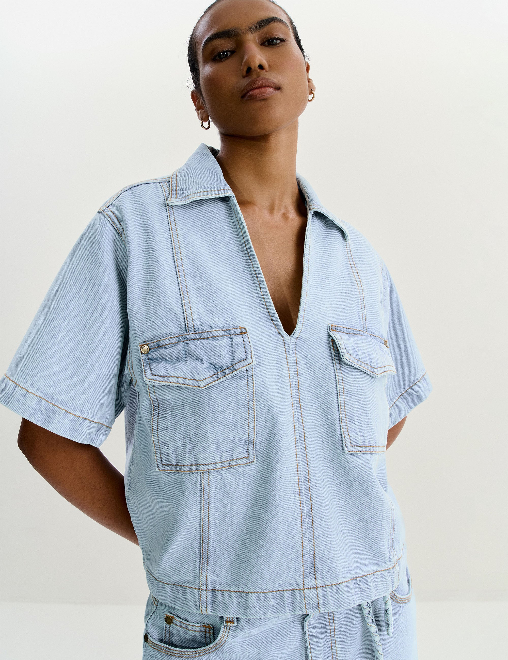 Camisa Thaissa Denim Jeans Claro