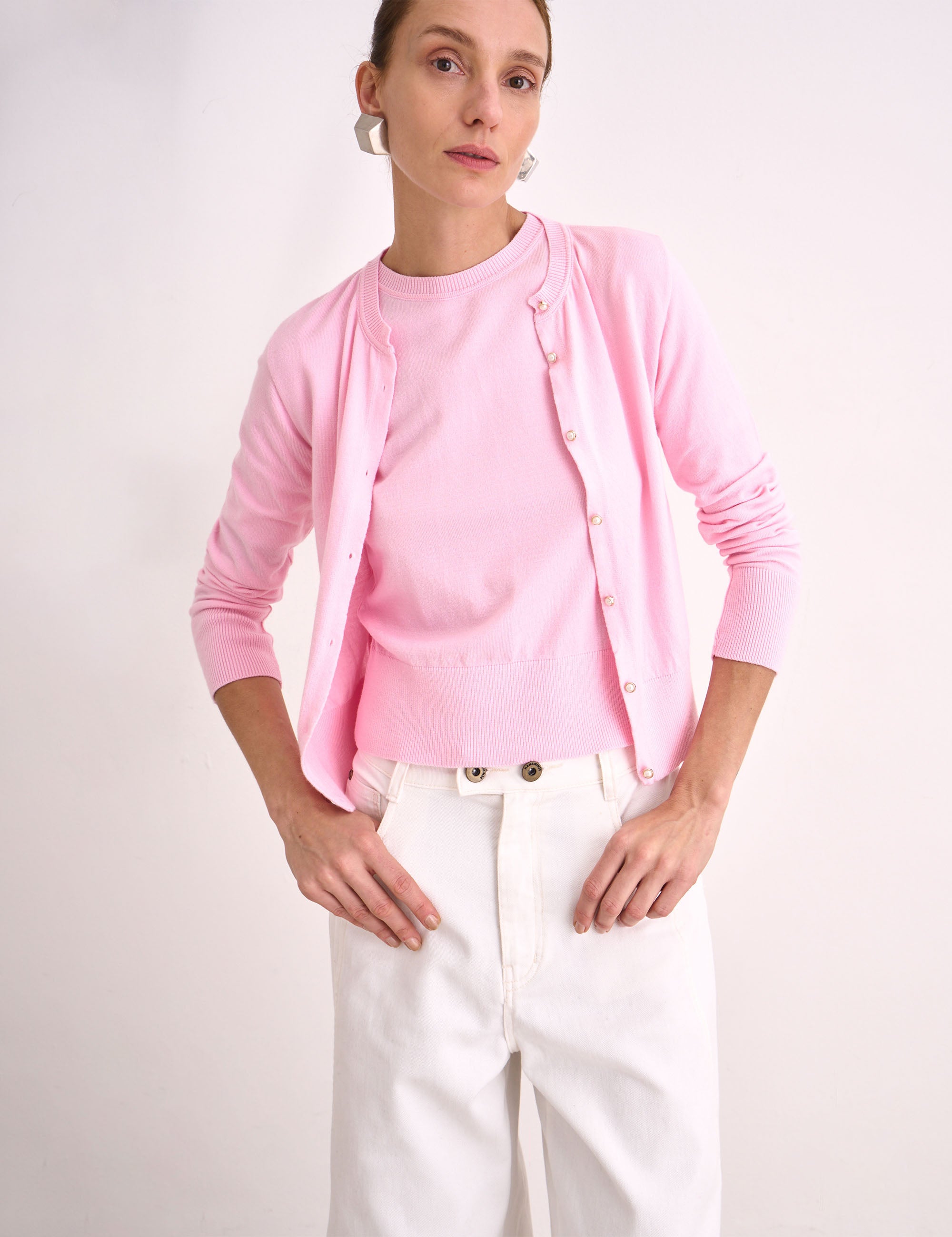 Cardigan Tricot Rosa Pó