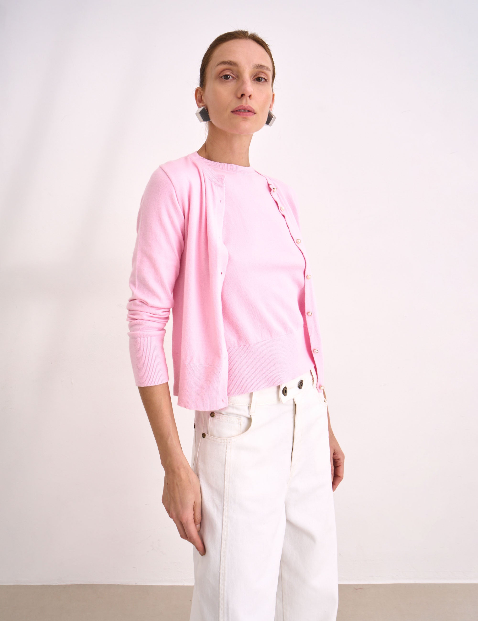 Cardigan Tricot Rosa Pó