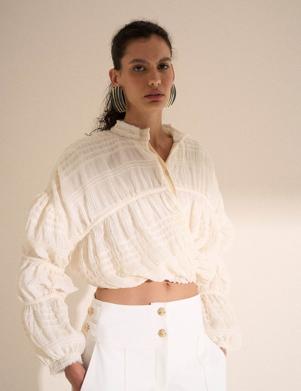 Casaqueto Plissado Chiffon Off White