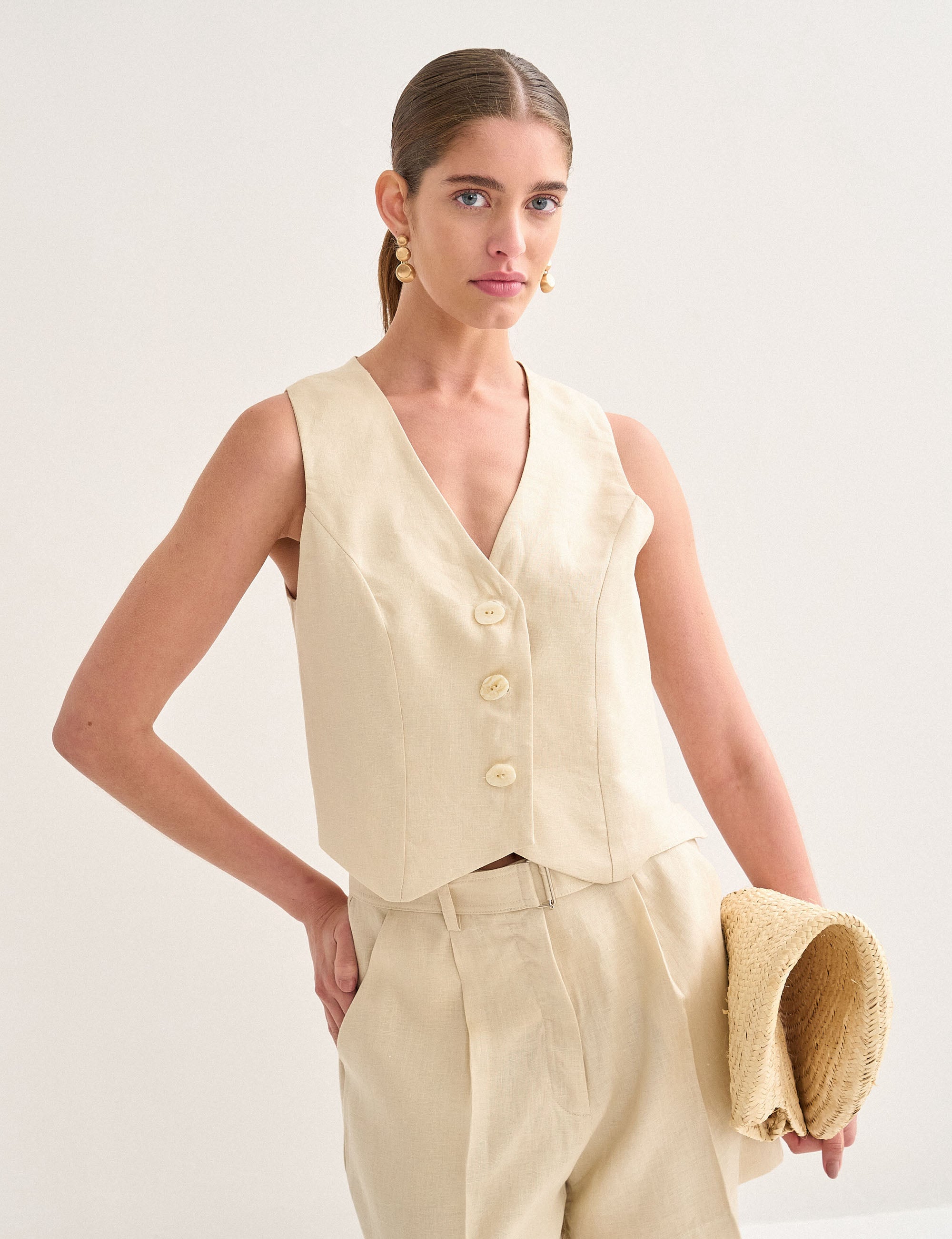 Colete Camille Linho Areia